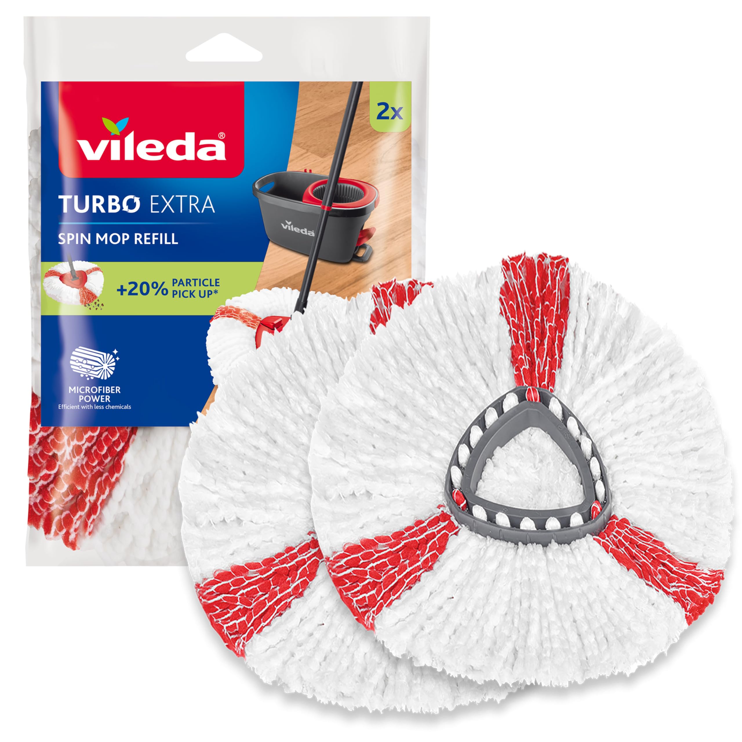 Vileda Turbo Original Mop Refill, Pack of 2, Compatible with Vileda Turbo and Turbo Deep Clean, +20% Particle Collection on Hard Floors OEKO-TEX STANDARD 100