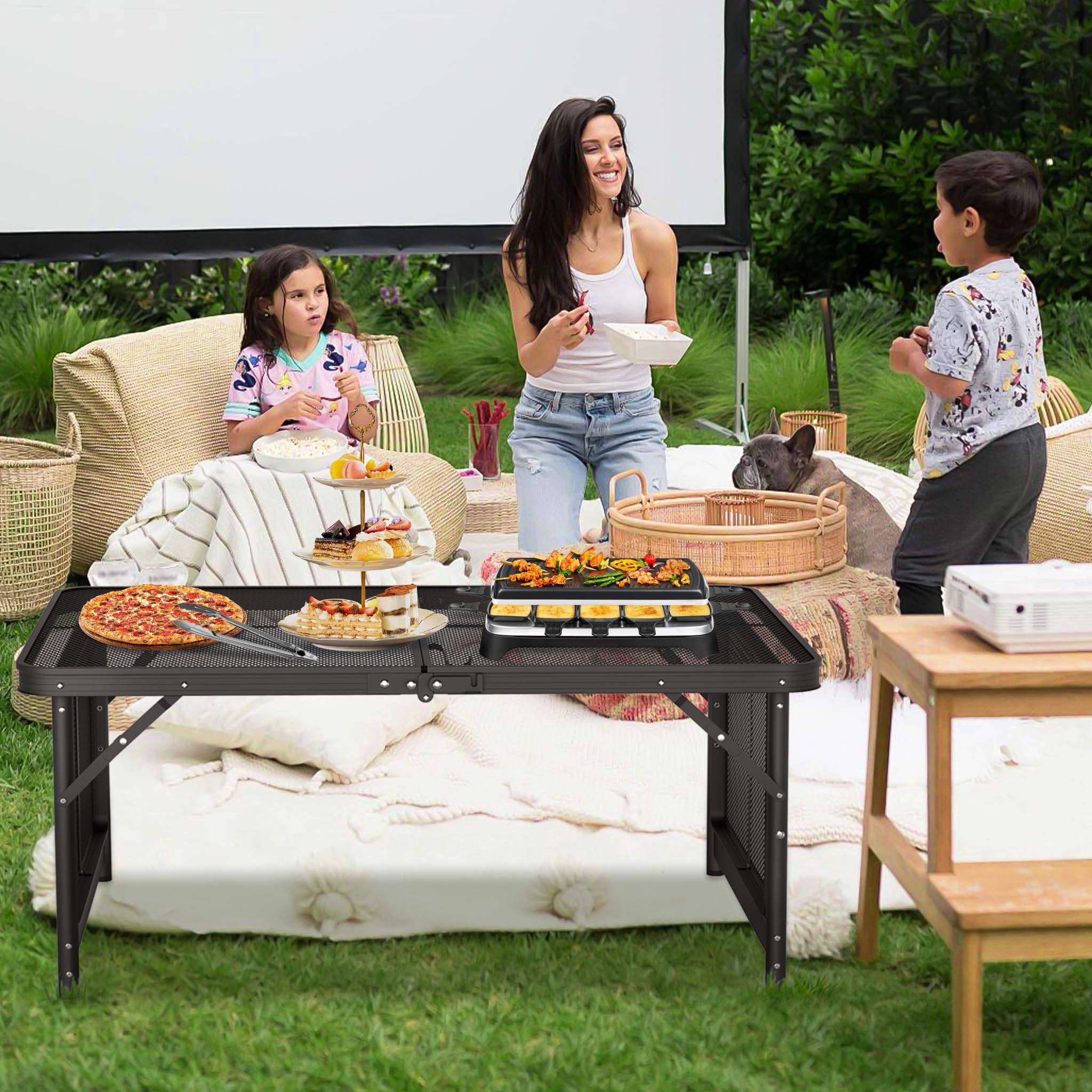 UISEBRT Tavolo da campeggio pieghevole da giardino, leggero e portatile, piccolo tavolo da barbecue con scrivania in rete, per picnic, campeggio, barbecue, 90 x 60 x 39 cm