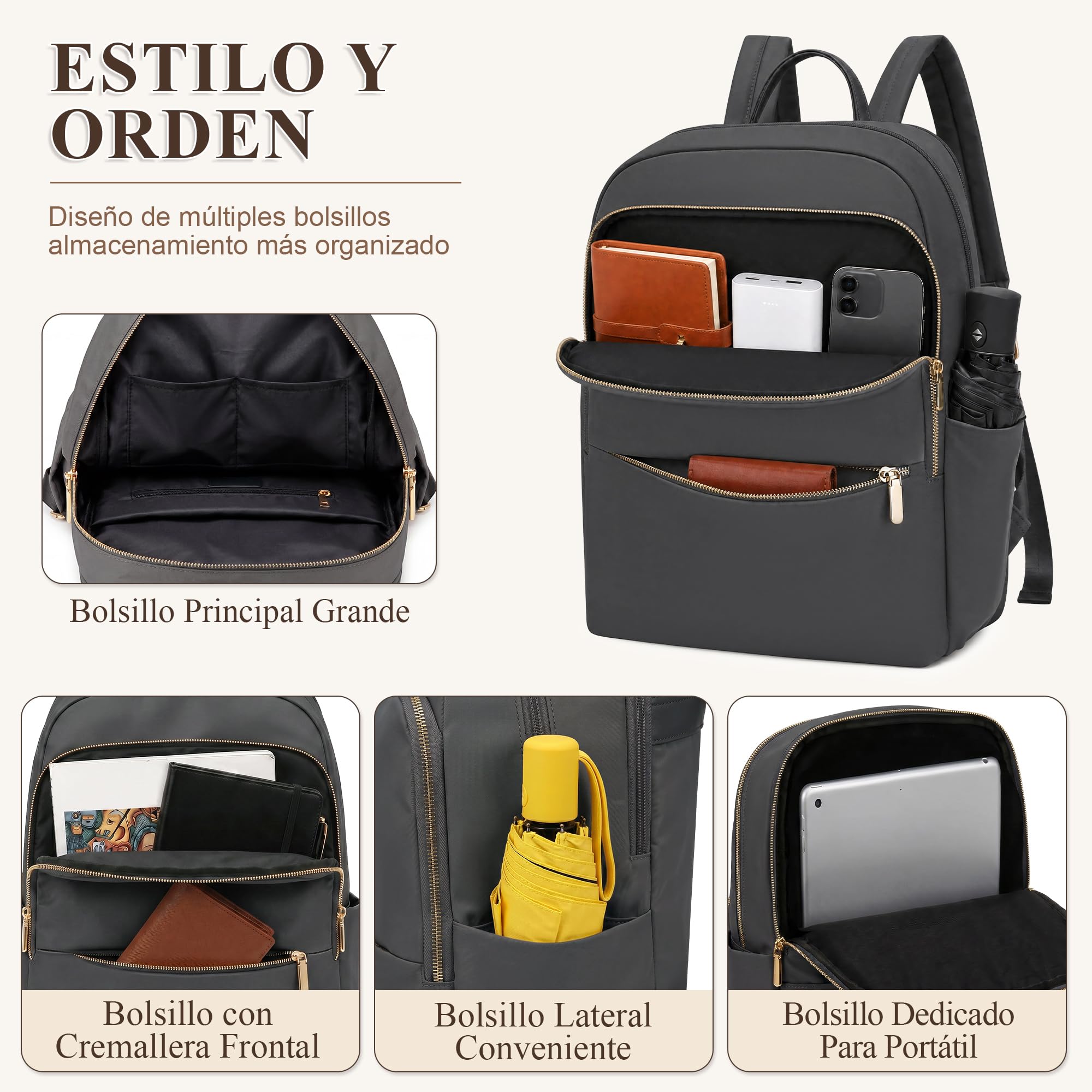DIRRONA Mochila Antirrobo Mujer Mochila Portatil 14 Pulgadas Viaje Grande, Bolso Mochila Mujer Elegante Casual Impermeable Universitaria Trabajo Ligera Mochila De Negocios Gris Elegante