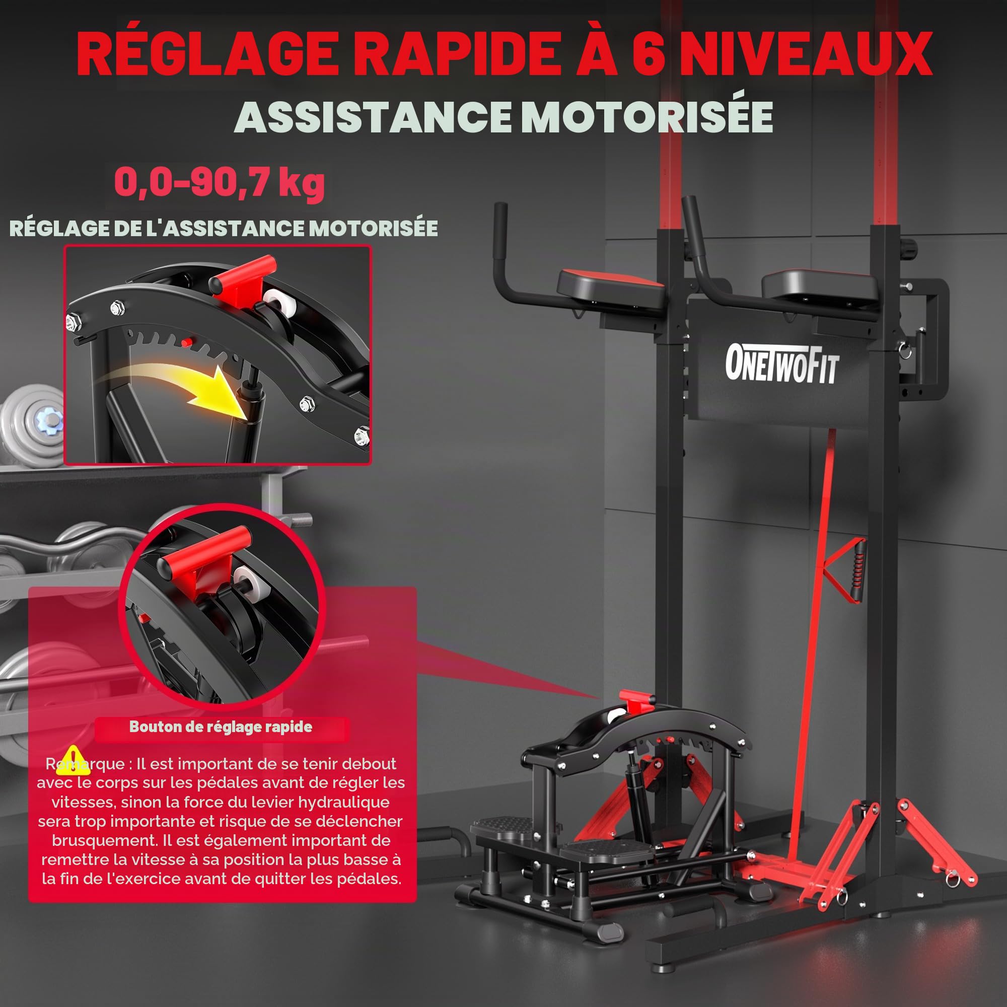 ONETWOFIT Barre de traction pliable autonome - Tour de traction Power Tower Dip Station de traction - Hauteur réglable - Station de musculation multifonction pour la maison