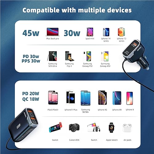 Miniatura 4 de Cargador de coche USB C de 6 puertos múltiples, adaptador de cargador de coche rápido de 103 W, PD de 45 W, compatible con iPhone 13GalaxySamsung