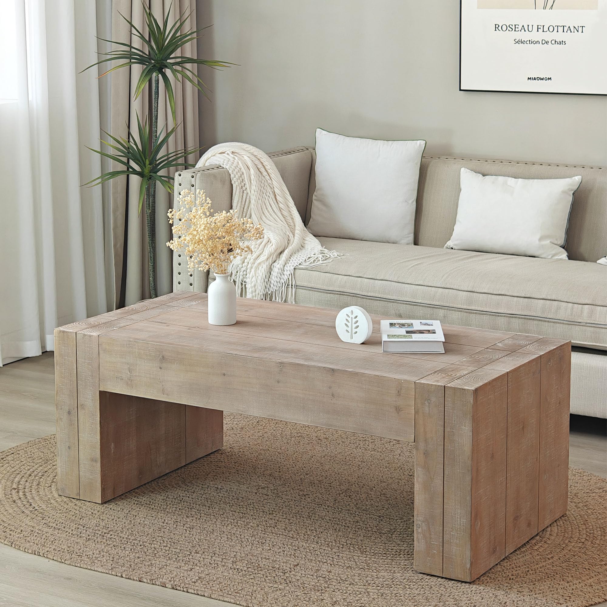 50" Black Coffee Table Living Room Wood Table, Versatile Wood Coffee Tables,Modern Nature Coffee Tables, Nature(49.41" L x 23.82" W x 18.9" H)