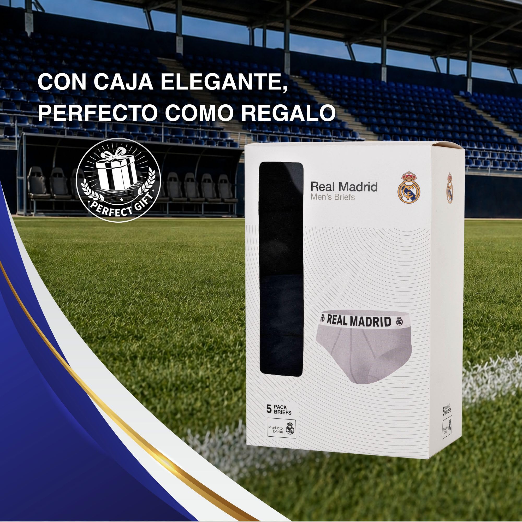 Real Madrid Slip Hombre Pack 5 – Producto Oficial con Licencia | Calzoncillos de Algodón para Hombre | Set Ropa Interior con Cinturilla Logo Oficial