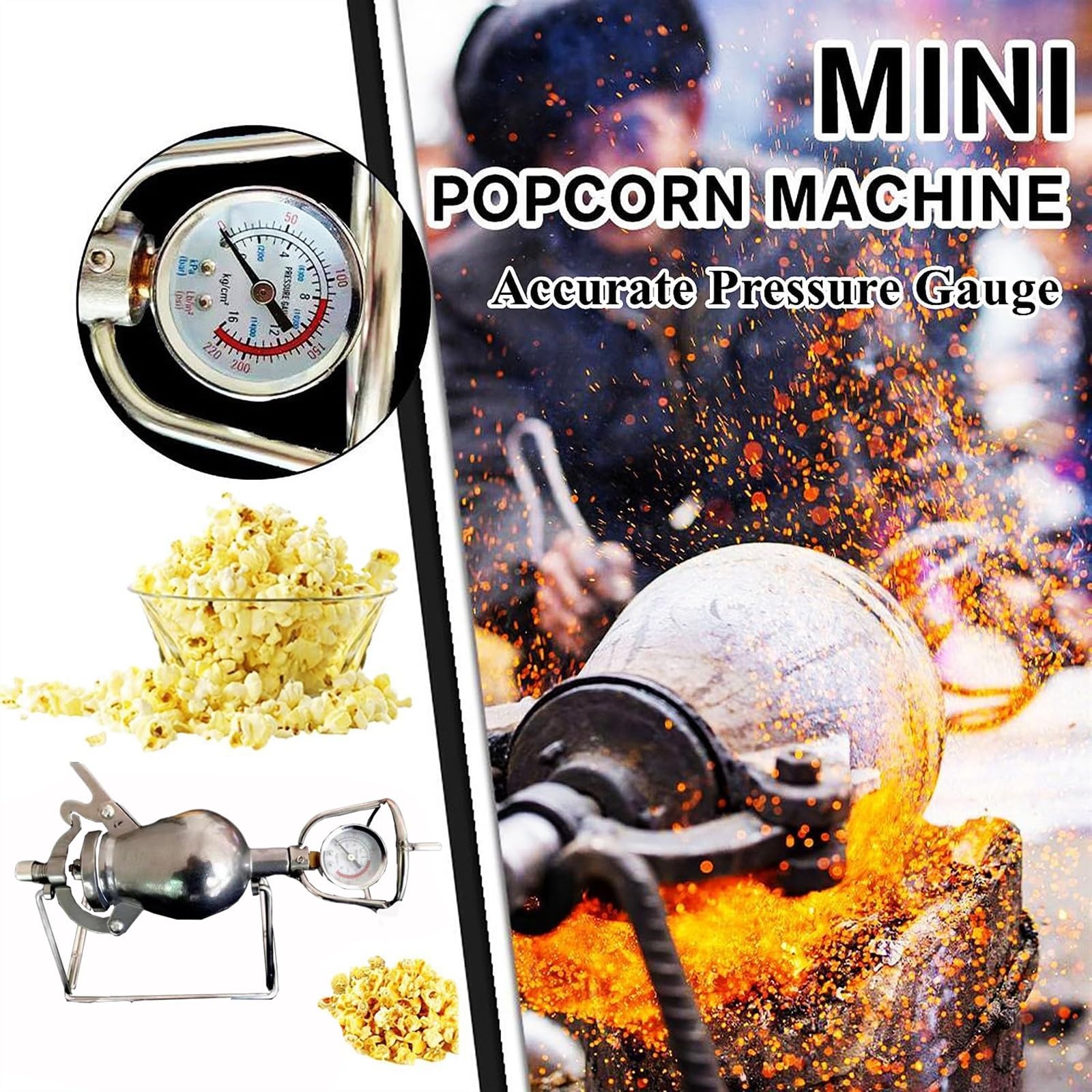 Tradycyjna Maszyna Do Popcornu, Antyczna Chińska Ręczna Korba Retro Maszyna Do Popcornu Ze Stali Nierdzewnej, Z Precyzyjnym Manometrem, Powolne Nagrzewanie Armata Do Popcornu, 230ml