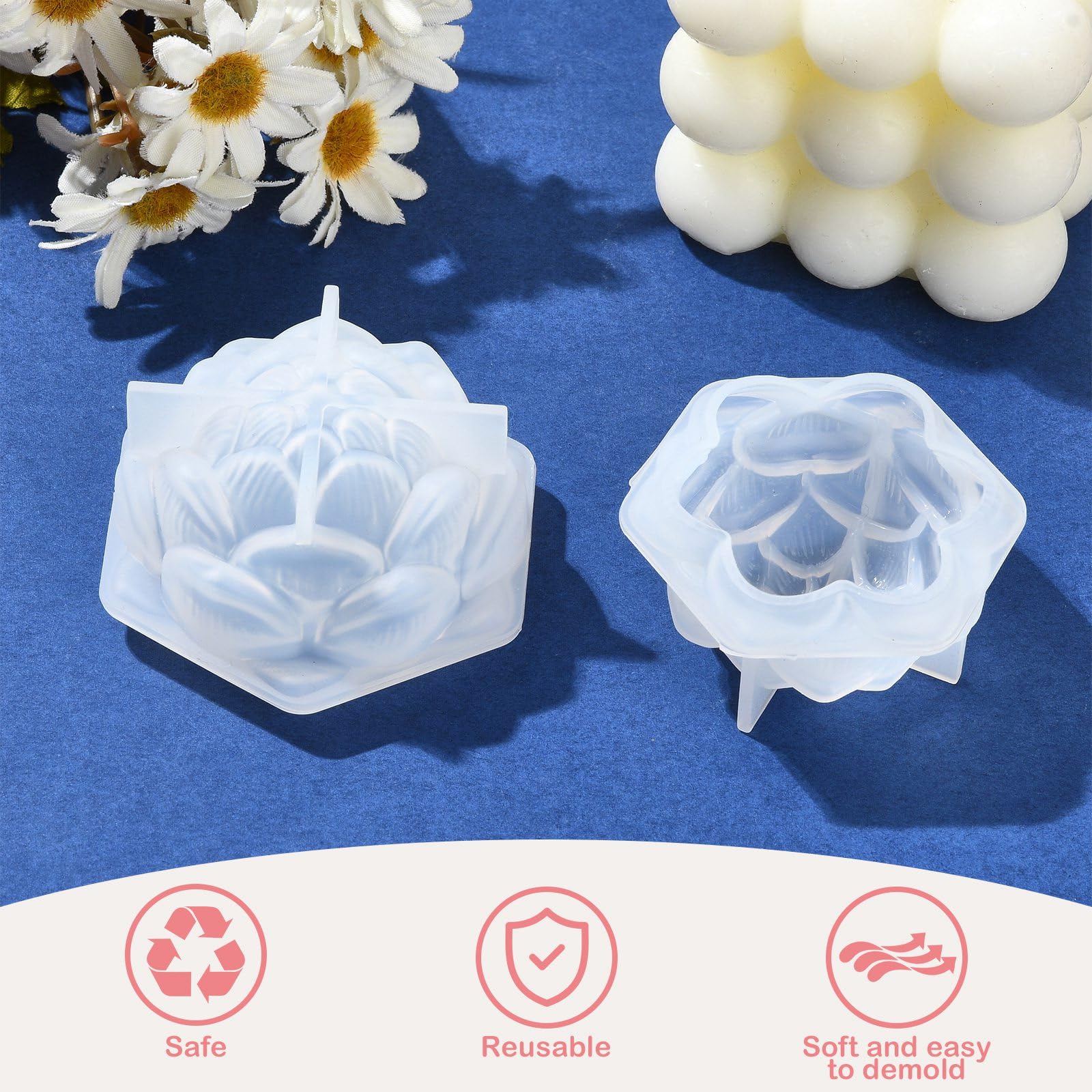UR URLIFEHALL 2 Pcs 2 Styles Lotus Flower Candle Moulds 3D Floral Silicone Resin Moulds for Aromatherapy Soap Candles Home Table Crafts Decor - Image 3