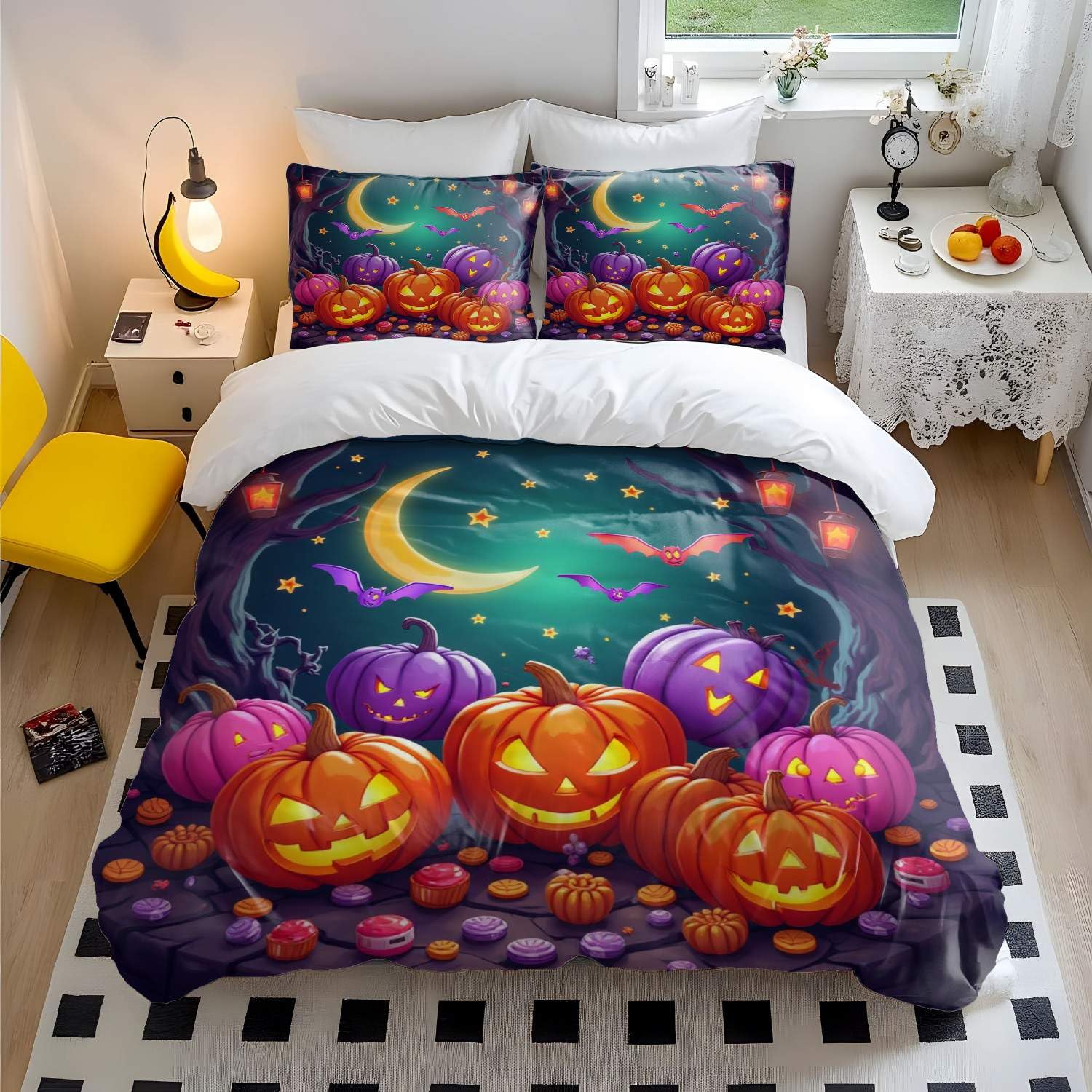 Housse de couette Halloween citrouille enfant pour transformer un lit simple facilement