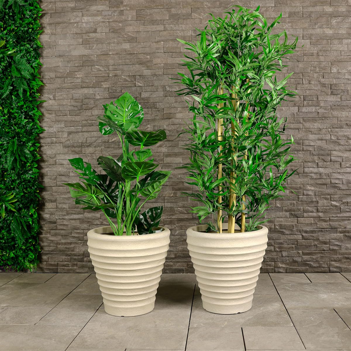 B&Q -  Pair Of Moroccan Round Stone Planters (Dia. 43Cm) Plant Pots