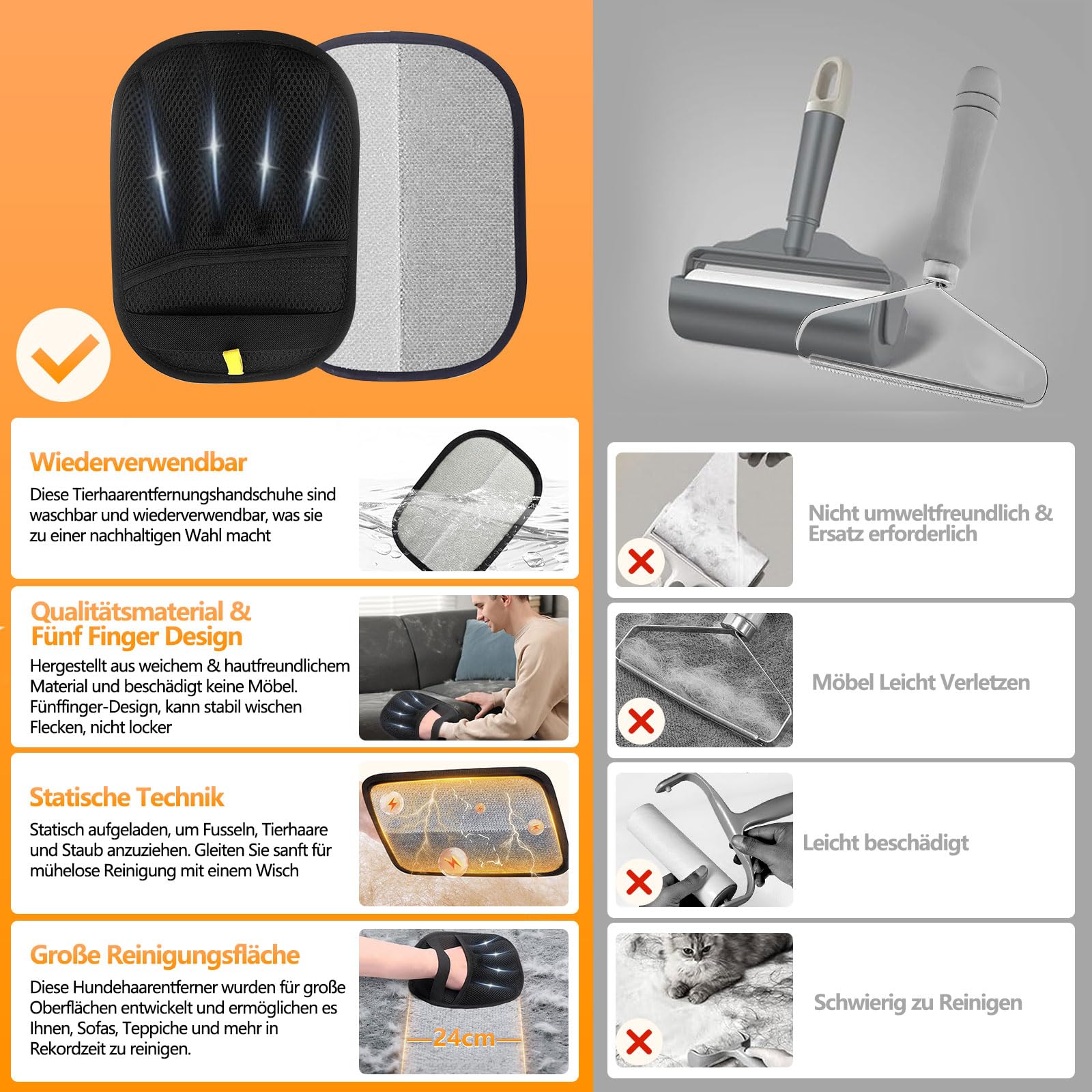 TOOHAO Guanto Peli Gatto Cane, Guanti Statici per Peli Animali, Pet Hair Remover Gloves per la Pulizia dei Vestiti Tappeti Divani Sedili Auto, Riutilizzabile e Lavabile (Nero)