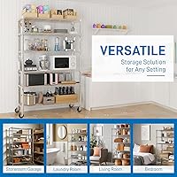 Vista 6 de Estantes de almacenamiento resistentes de 6 niveles - Estante de metal con estantes y ganchos ajustables - Estante de alambre comercial con patas