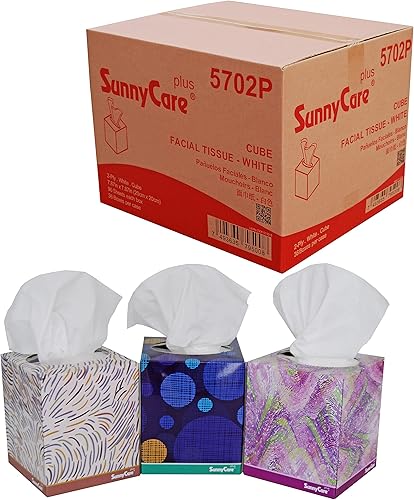 SunnyCare #5702P Premium White 2-Ply CUBE Box Facial Tissue 90sheets/box; 36boxes/cs