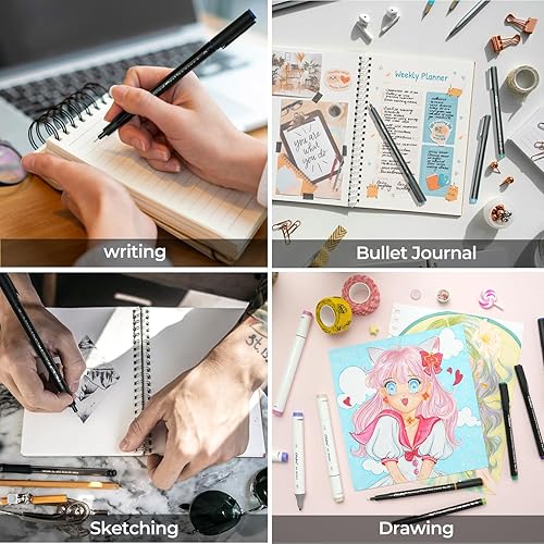 Miniatura 7 de Ohuhu Bolígrafos de dibujo de punta fina de colores 18 paquetes de bolígrafos fineliner, 11 bolígrafos de colores y 7 tamaños de punta surtidos,