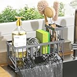Cisily Sink Caddy Organzier with High Brush Holder, Sponge Holder for Sink, 304 Rustproof Stainless, Kitchen Countertop Soap Dispenser Organizer, Dark Gray Kitchen Decor and Accessories