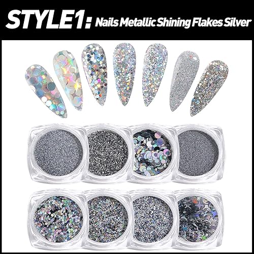Miniatura 2 de Lentejuelas holográficas con purpurina para uñas, 16 cajas de suministros de arte de uñas, copos 3D, polvo acrílico brillante, polvo plateado,