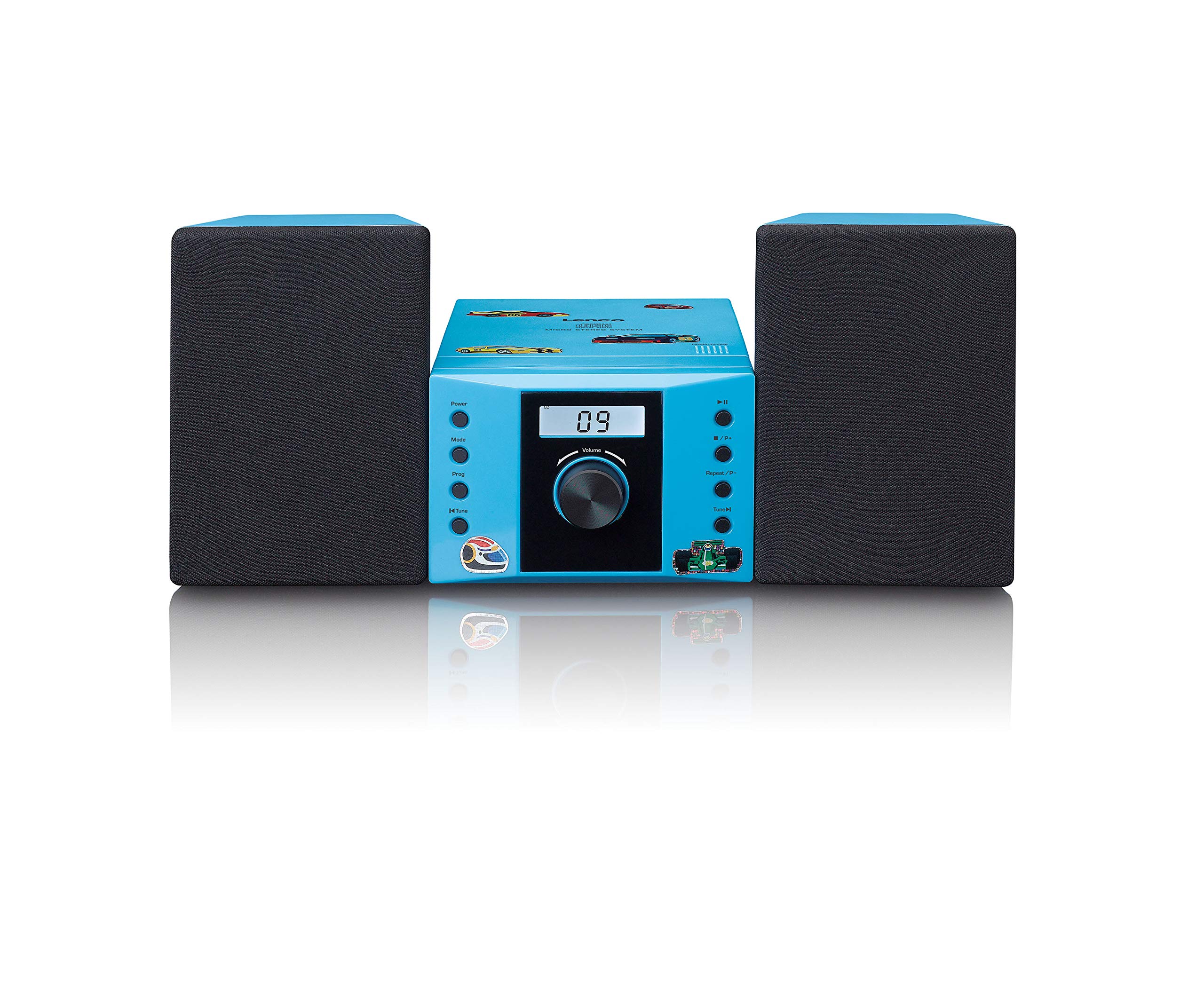 Lenco MC-013BU wieża stereo - kompaktowa instalacja dla dzieci - radio odtwarzacz CD - wyświetlacz LCD - wejście AUX - 2 x 2 W RMS - z naklejkami - niebieski