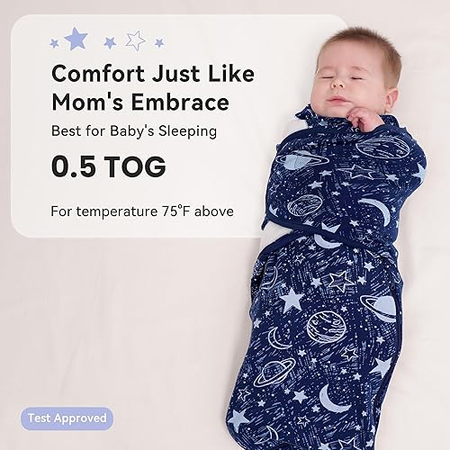 Miniatura 5 de Unnivoll Pañales para bebés de 0 a 3 meses, saco de envolver para recién nacido, manta de velcro ajustable con cremallera, paquete de 3 pañales para