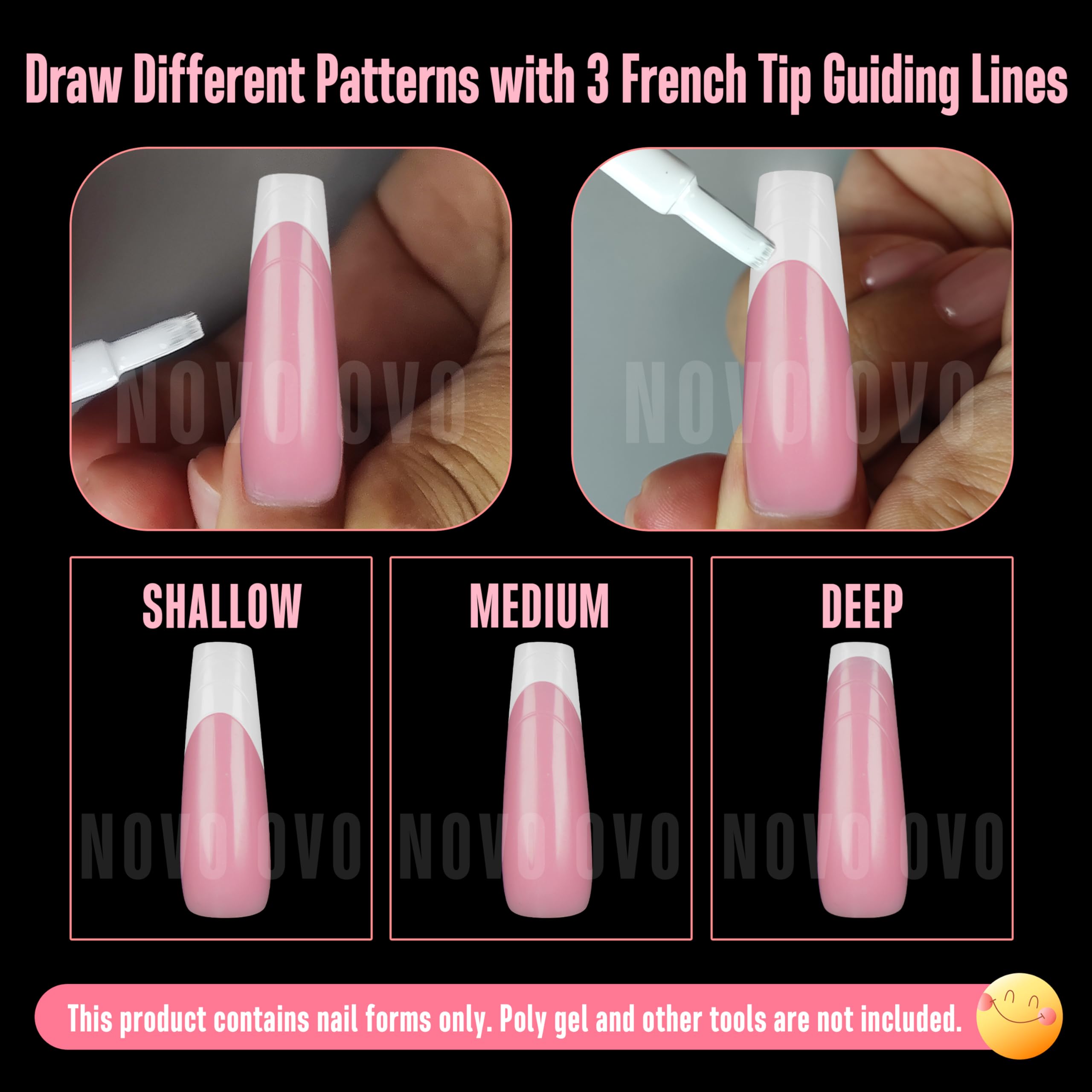 NOVO OVO Tapered Square (Sculpted) Nail Dual Forms for Poly Gel Extension with Guiding Line Inside - Image 4
