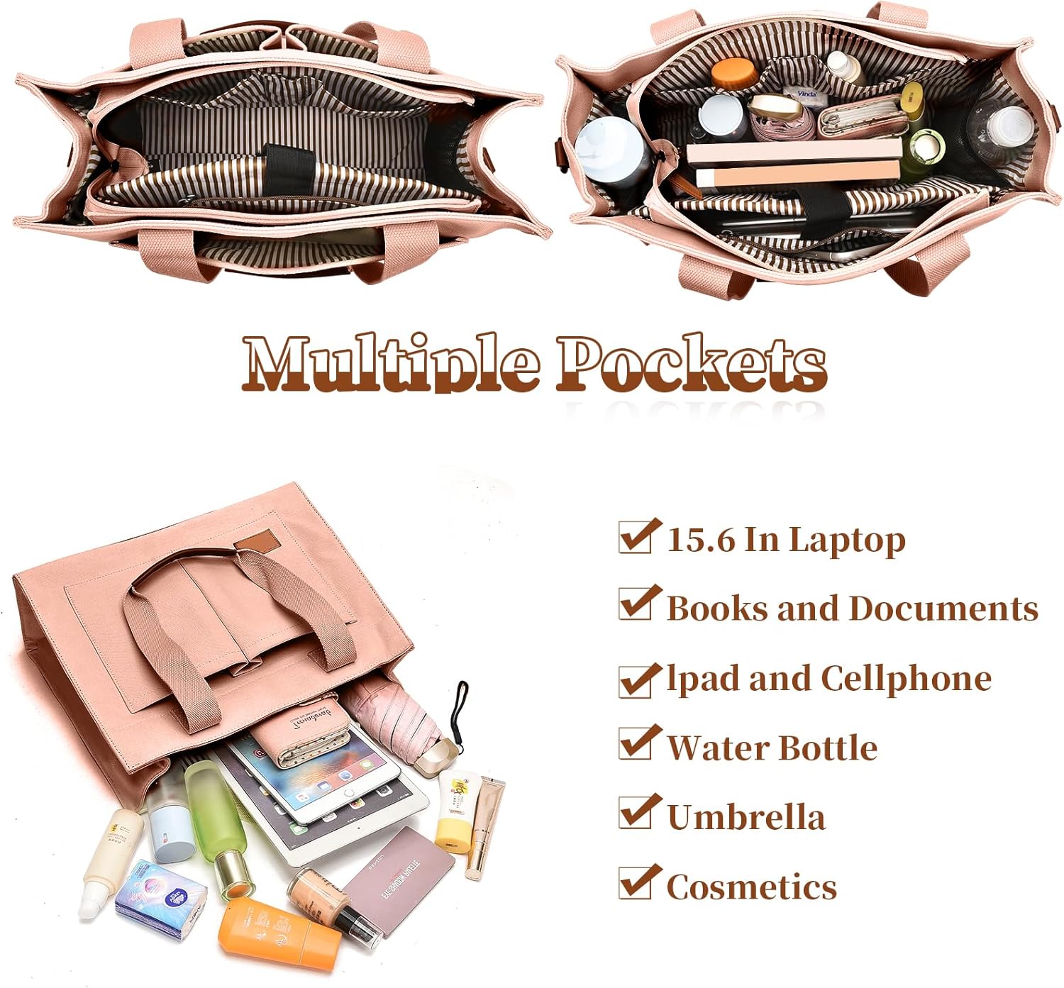 Barsine Laptop Tote Bag for Women - Large Work Bag with Multiple Pockets & Compartment, Cute Canvas Purse with Shoulder Strap | Pockets, Stands Upright, Convertible - Image 4