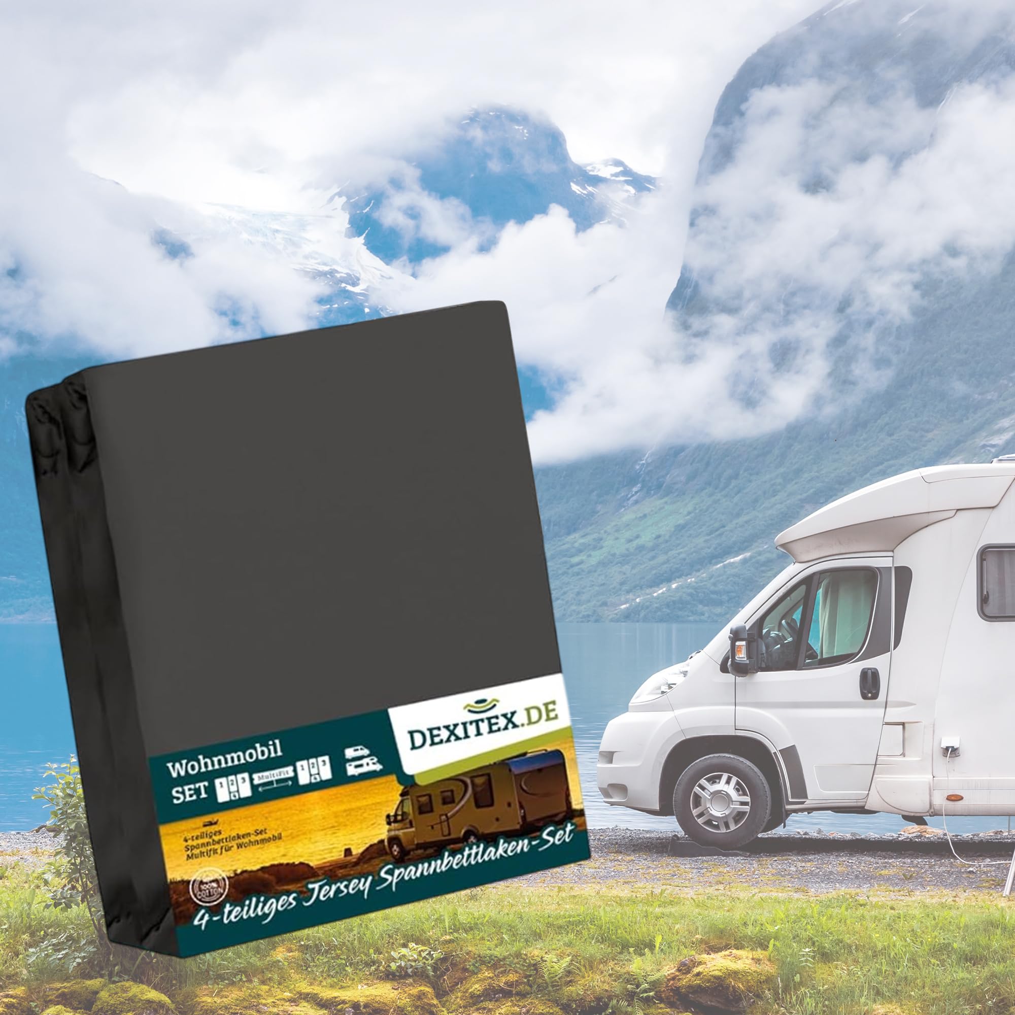 Lenzuola per Camper in 4 pezzi - Letti Francesi - Oeko-TEX - 100% Cotone - Antracite