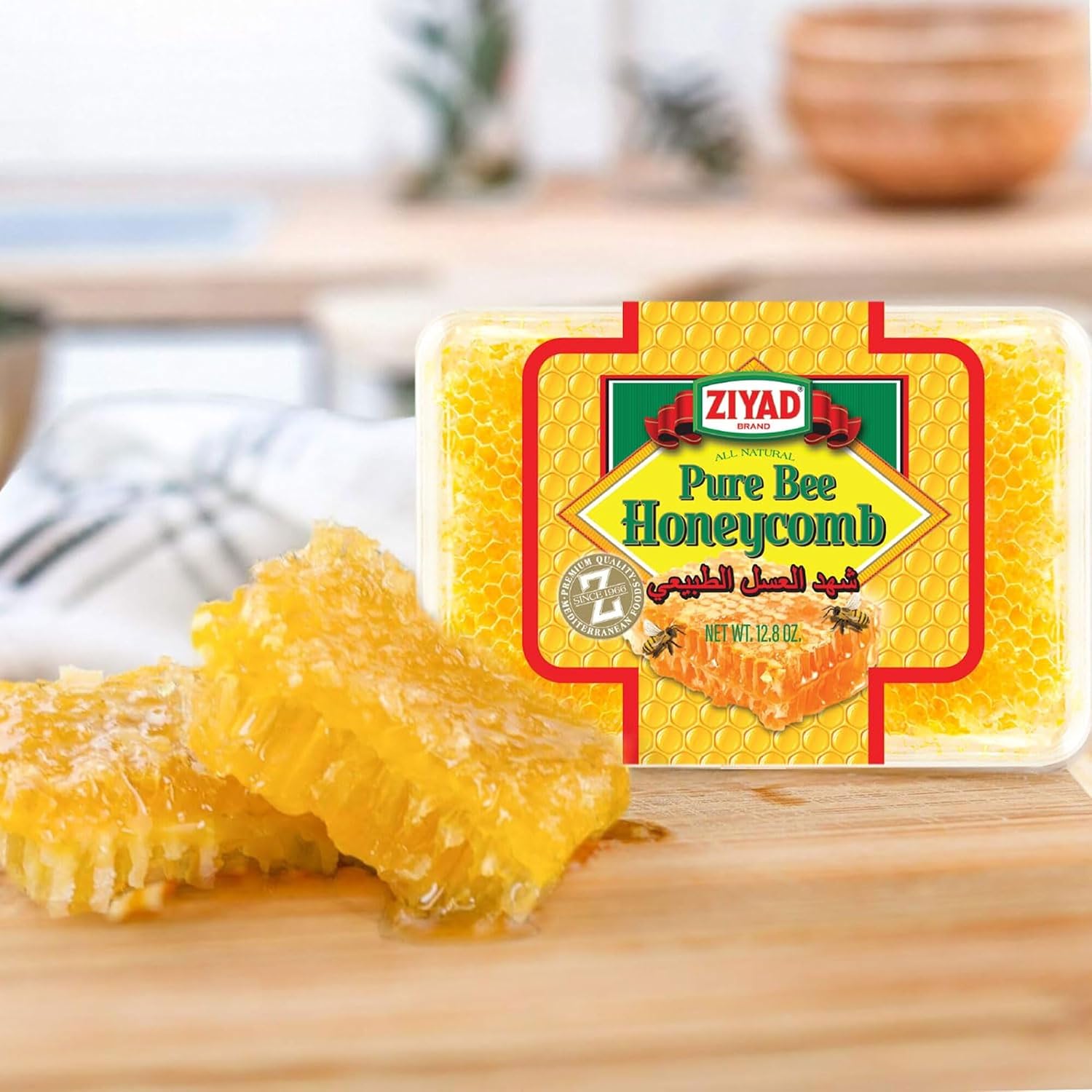Ziyad Raw Honeycomb | All-Natural 100% Pure Unfiltered| Edible Wax | No Additives, No Preservatives | Fresh from the Hive! | 12.8 oz (Pack of 18)