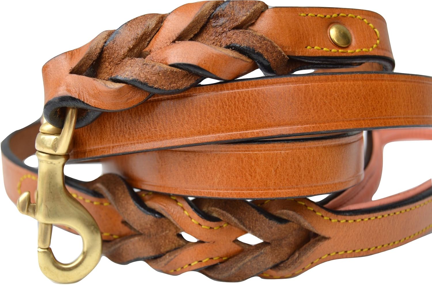 Leather Braided Dog Leash, Tan and Coral, 6 Feet x 3/4 Inch Wide, Genuine Real Leather