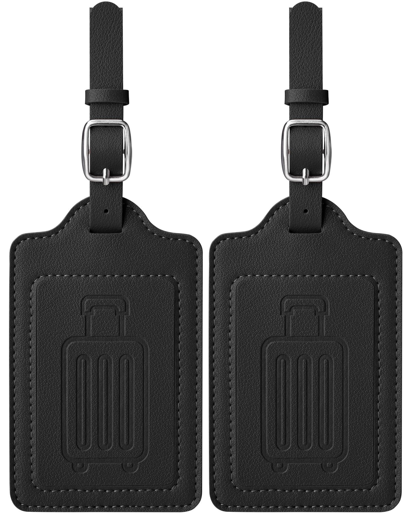 Teskyer Leather Luggage Tags for Suitcases, TSA Approved Luggage Tag with Privacy Protect Flap Cover, 2 Pack, Black