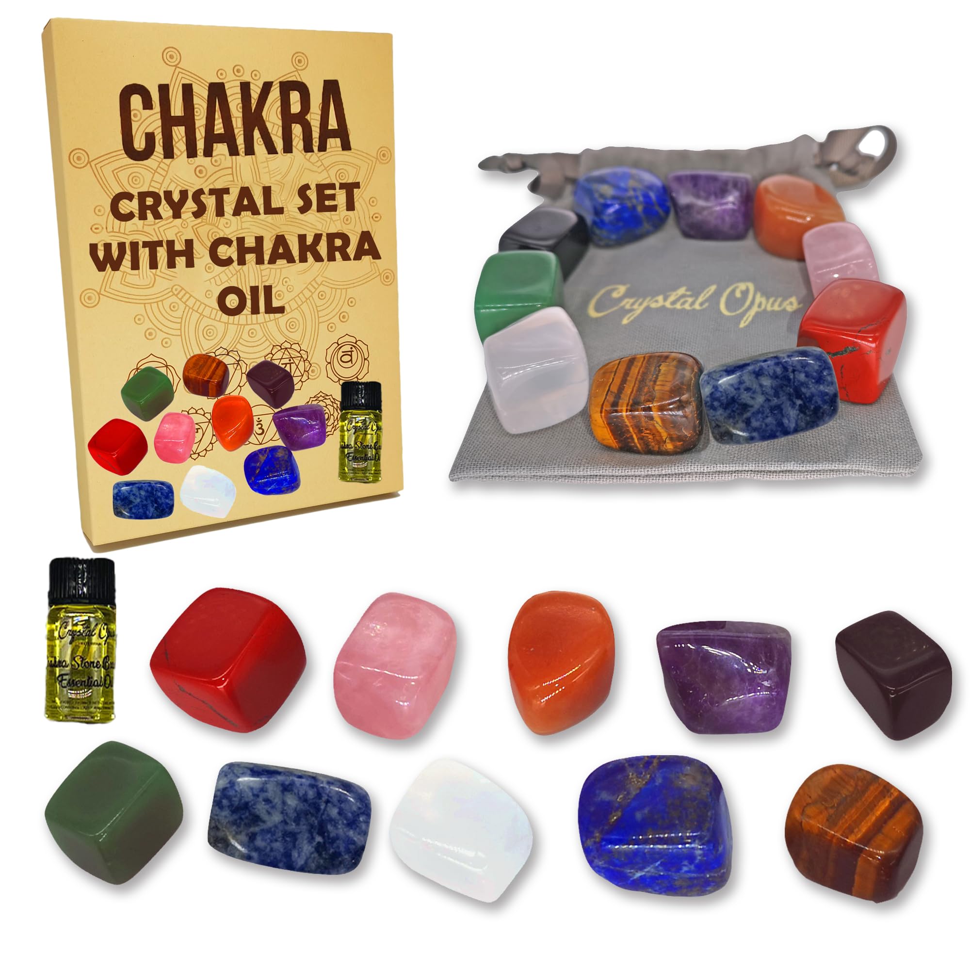 Large 10 Stone Healing Chakra Crystals Set with Chakra Essential Oil for Beginners, Storage Pouch & Usage Guide. Ideal for Yoga, Meditation, Reiki & Spiritual Alignment. Balancing & Wellbeing.