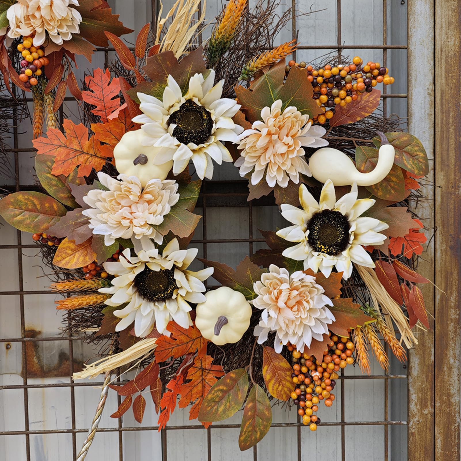 Ghirlanda Autunnale Di Zucca Bianca E Pigne – 1,9 Metri – Rampicante Artificiale Con Eucalipto E Bacche Per Decorazioni Rustiche