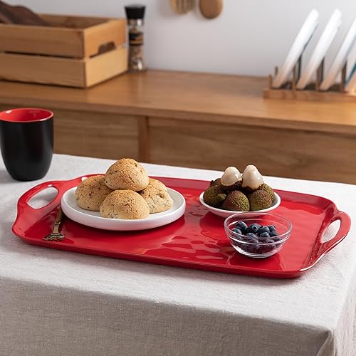 Miniatura 3 de LEHAHA Juego de 2 bandejas para servir con asas, bandeja rectangular grande de melamina para servir, tamaño de 19 x 12 pulgadas, para