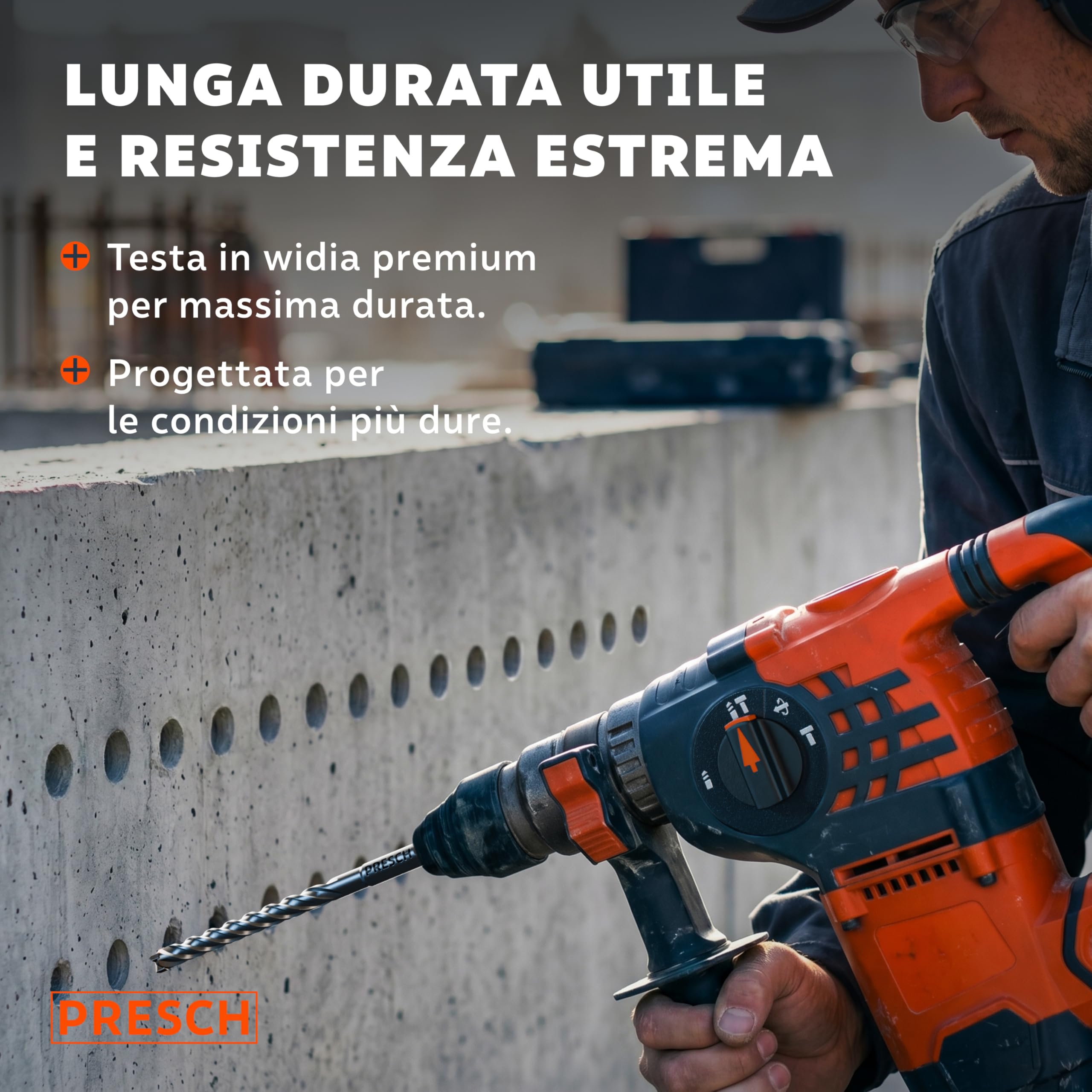 PRESCH Punte SDS plus 8mm (10 pz.) – Punta trapano muro con 4 taglienti carburo – Indicatore Lunghezza Tassello – Set Punte da trapano robusta per cemento, calcestruzzo, granito, mattone e muratura