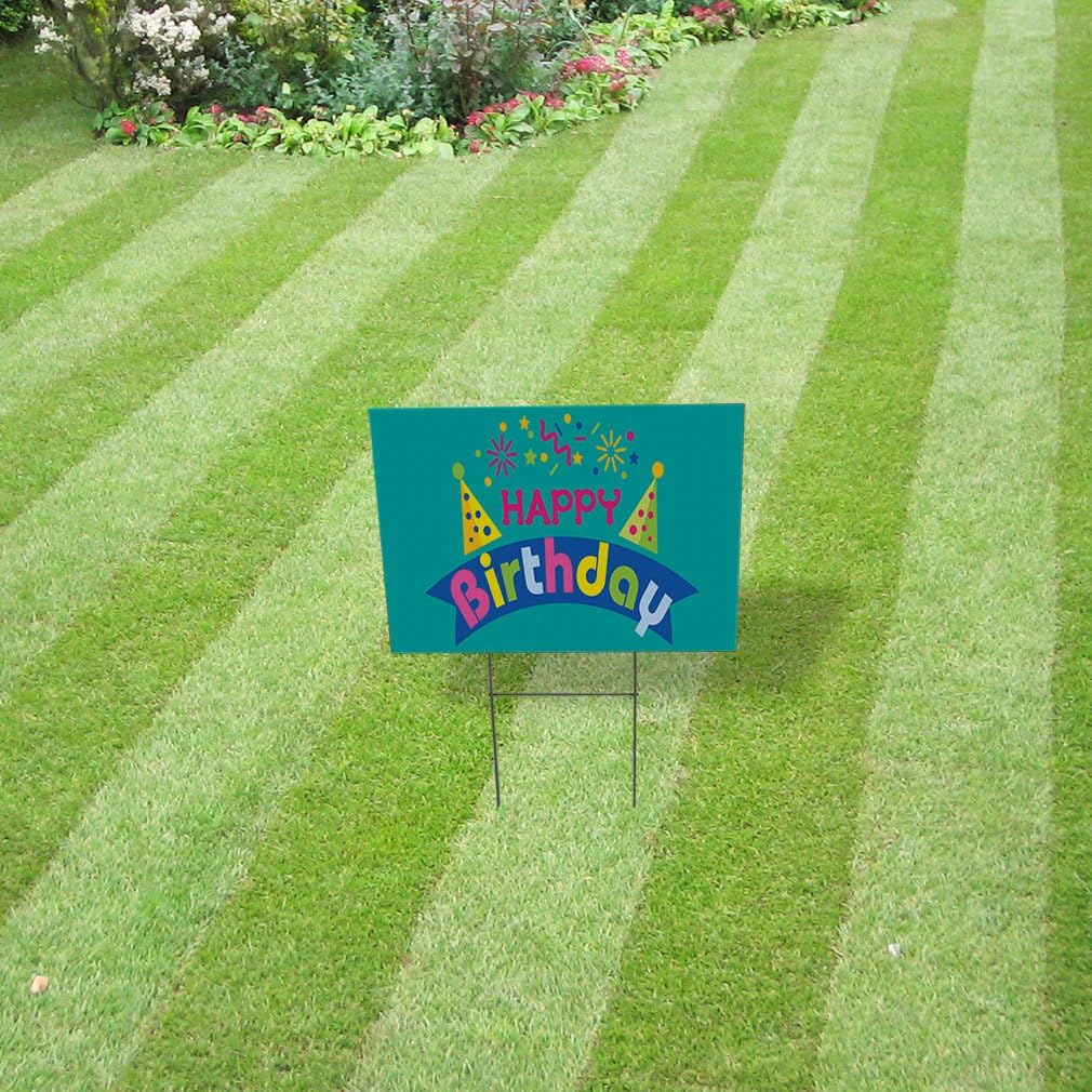 Weatherproof Yard Sign Happy Birthday Advertising Printing C Blue Lawn Garden 18x12 Inches 2 Sides Print