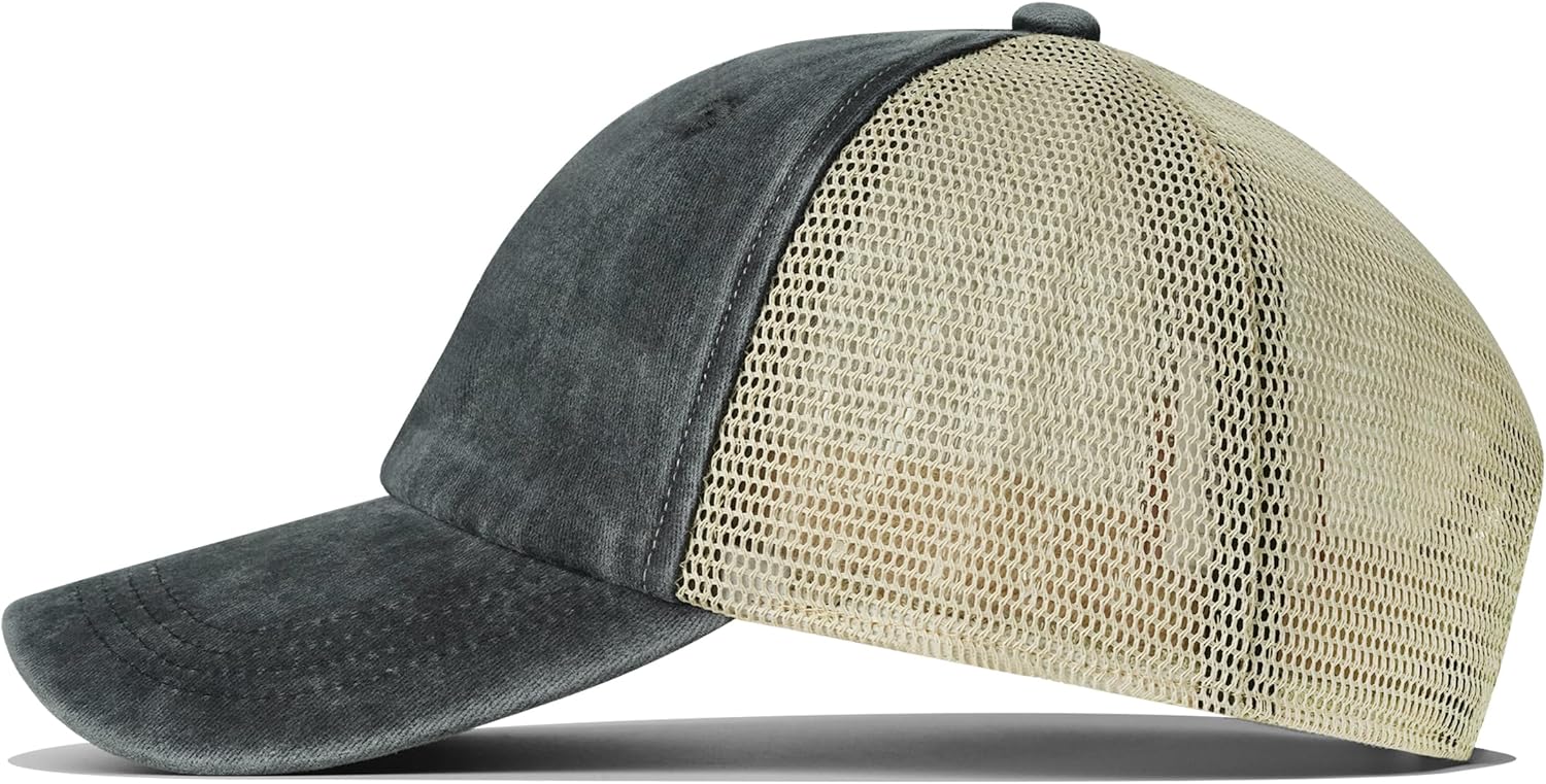 Croogo Men's Adjustable Mesh Back Cap Curved Bill Snapback Mesh Baseball Cap Retro Washed Trucker Cap Breathable Sun Hat - Image 6