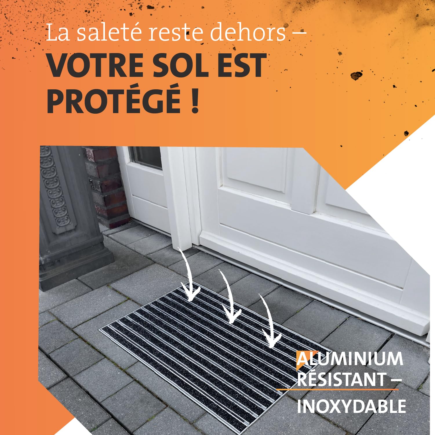 Tapis Aluminium pour l'intérieur et l'extérieur Paillasson en Aluminium y Compris Le Cadre de Montage pour l'installation, Noir, 80 x 60 cm