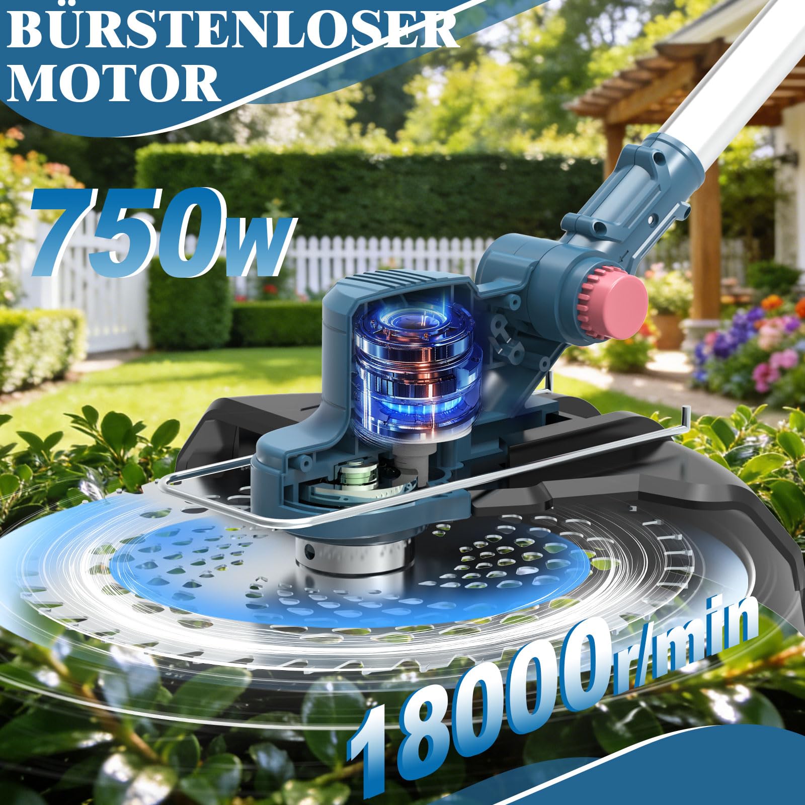 Rasentrimmer mit Akku, Akku Rasentrimmer für Makita-Akkus mit 5 Klingentypen, 21V Rasentrimmer mit Unkrautbürste, mit 2X4.0Ah Akku Freischneider, Tap&Go M10 x 1,25, für Garden Trimmen