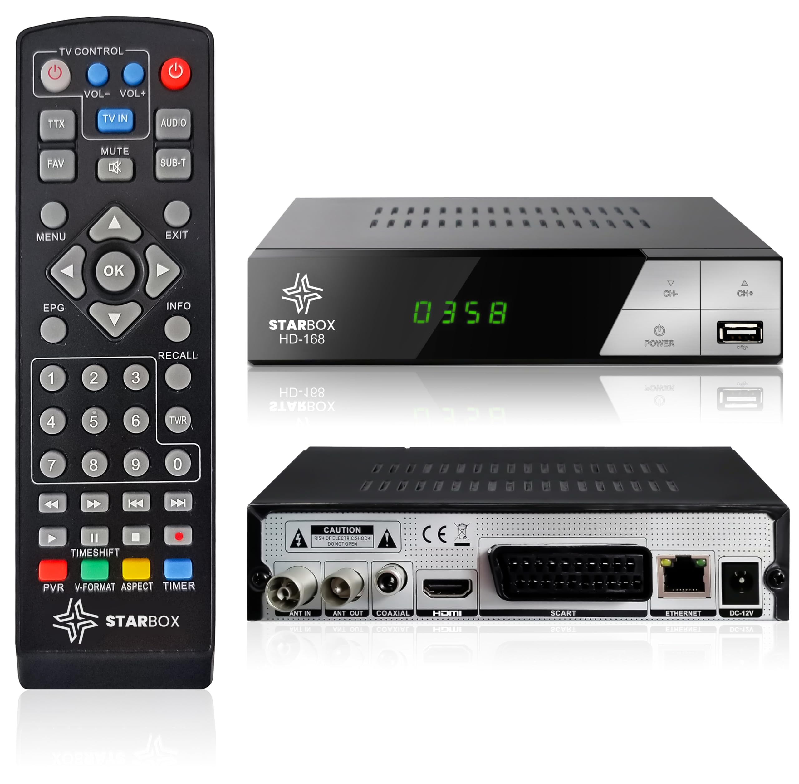 Décodeur TNT HD-168+ DVB-T2/DVB-C Full HD 1080p H.265 USB HDMI Péritel Télécommande Universelle 2-en-1