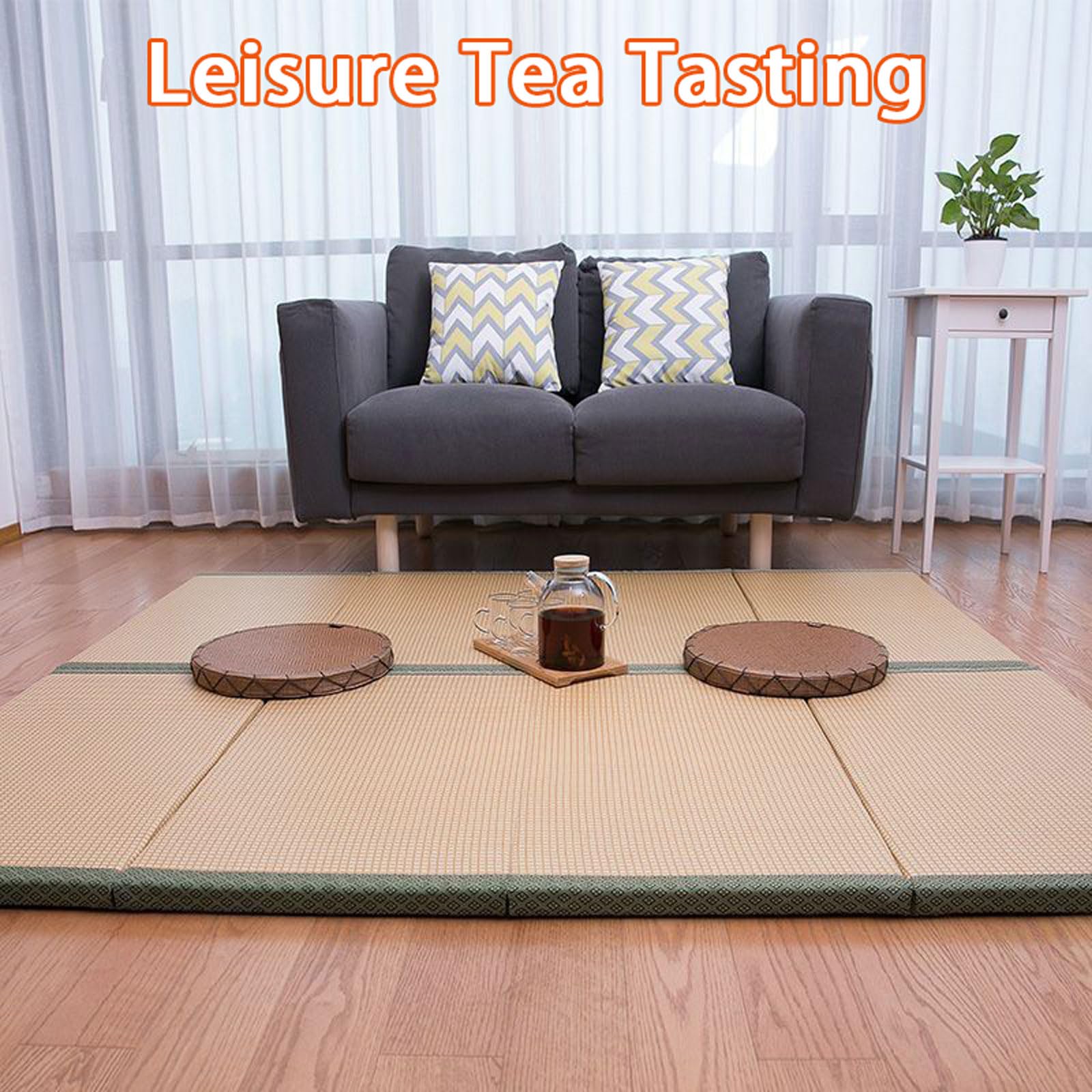 Materasso giapponese – Tappetino pieghevole traspirante antiscivolo in rattan per meditazione e yoga, design tradizionale a 4 pieghe per sala da pranzo e relax.