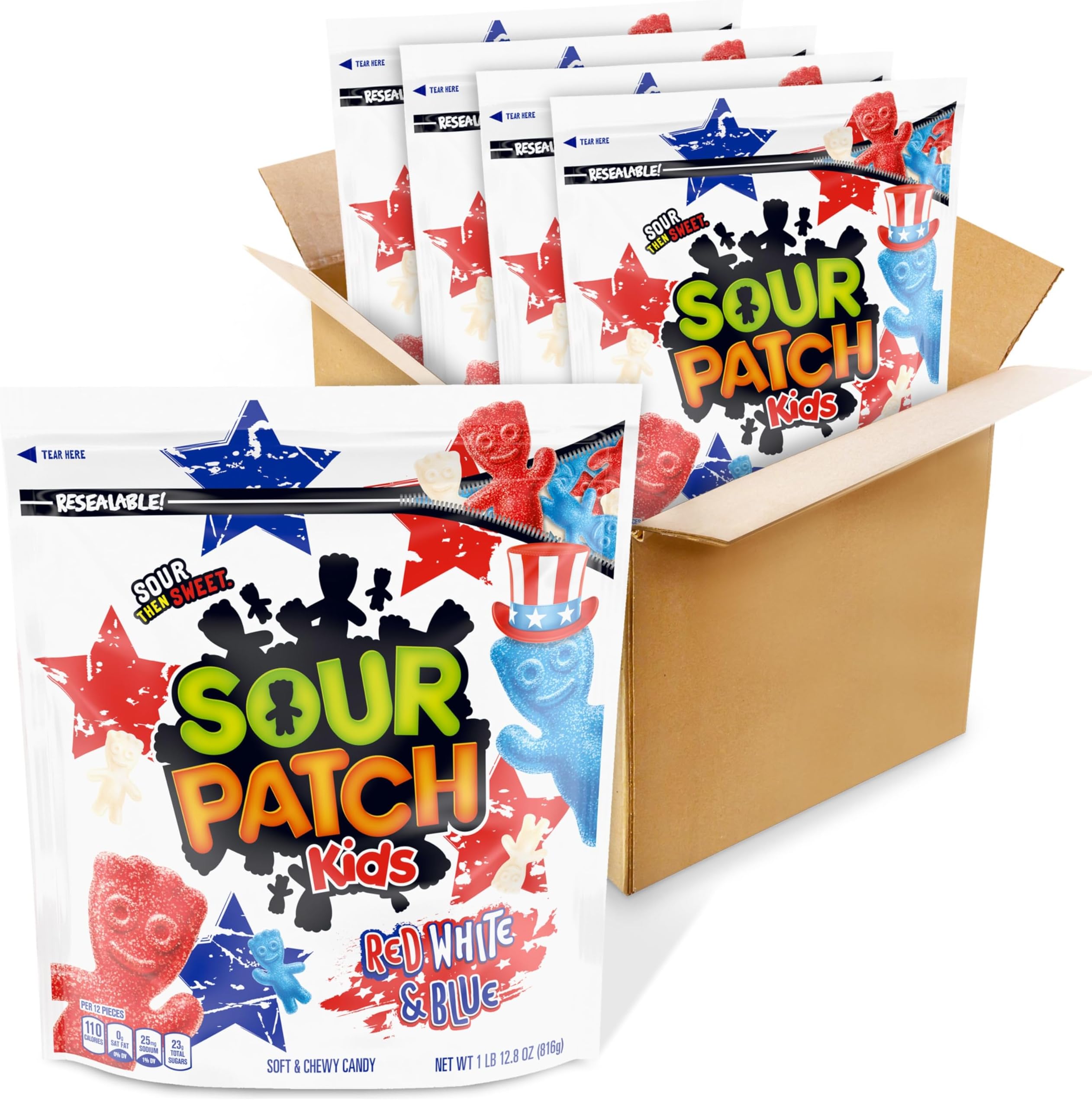 Sour Patch Kids Red, White & Blue Soft & Chewy Candy, Bulk Candy, 4-1.8 lb Bags