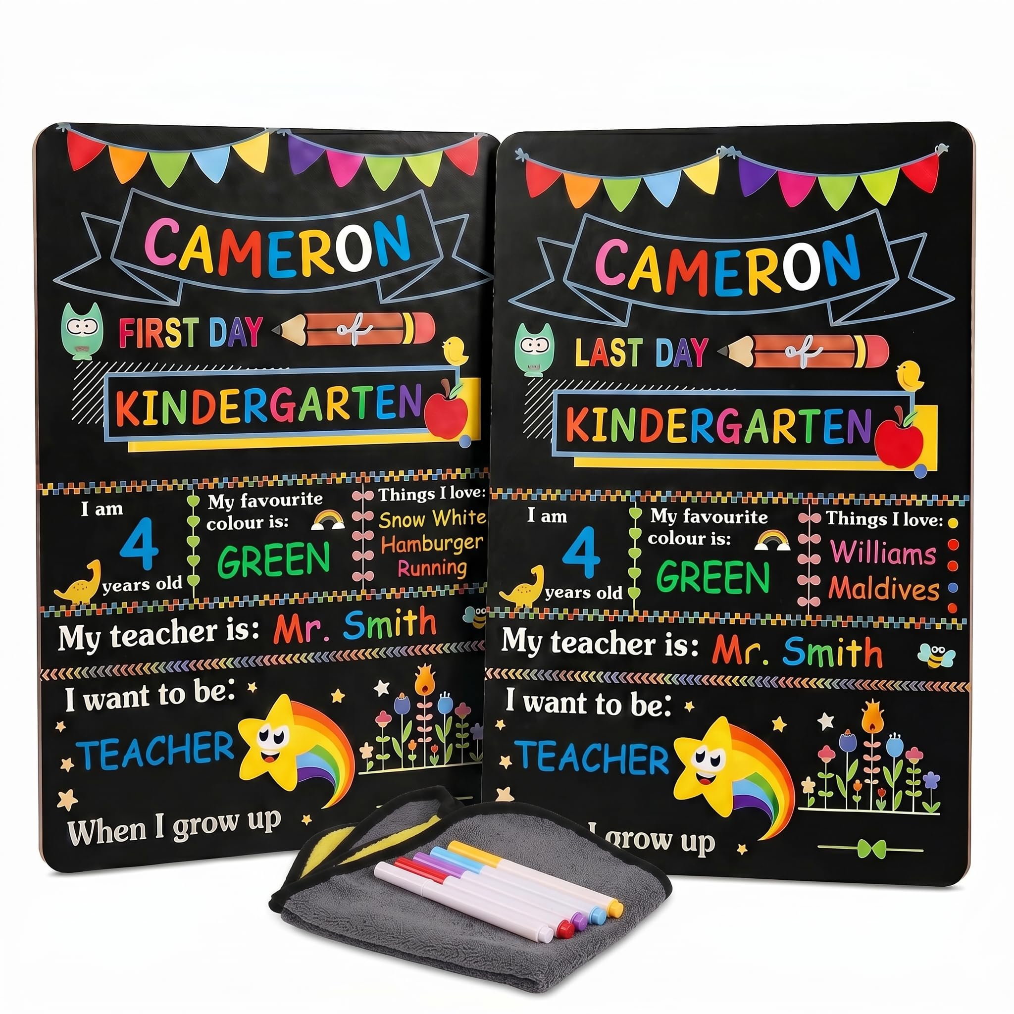 First Day of School Board Gifts, Reusable-Sided Pencil Chalkboard Sign, Back to School Chalk Supplies, My Starting Day Gifts Decorations, 1st Secondary Letter Photo Blackboard, 5 Pen 1 Cloth (Cute)