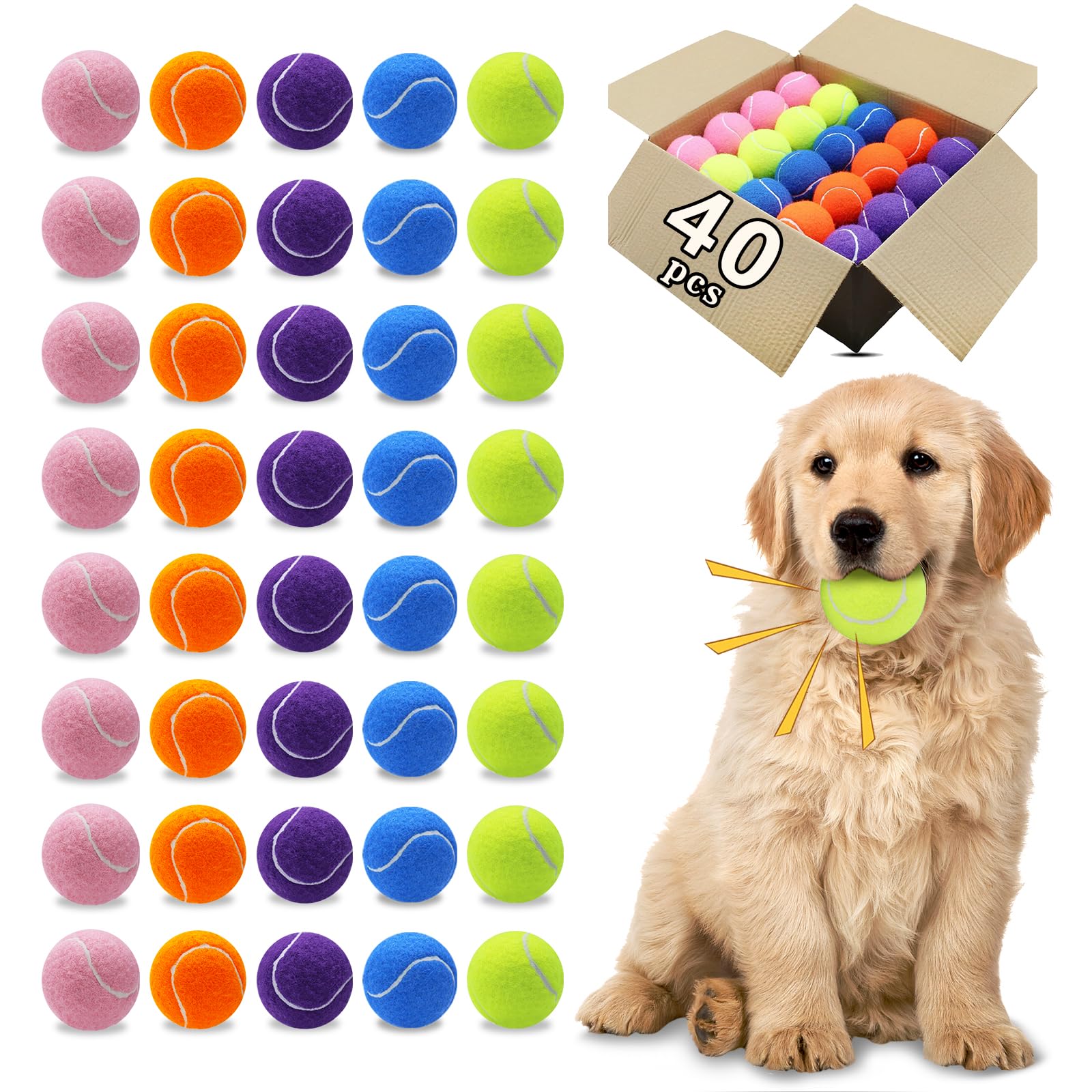 Magicorange Dog Tennis Balls, 40 Pack 2.5 inch Squeaky Tennis Balls