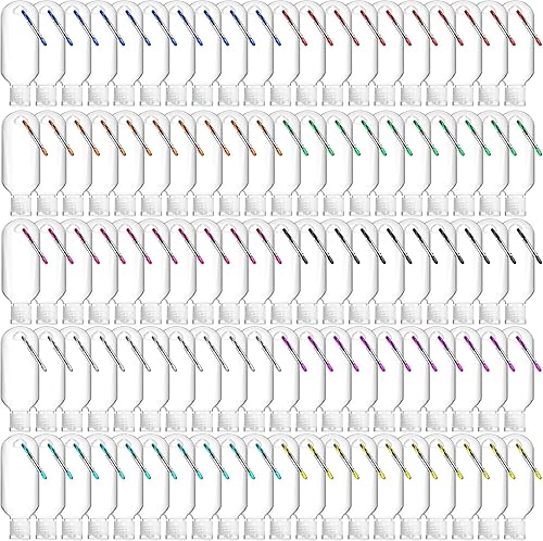 100 botellas de viaje con llavero transparente de 2 onzas, llavero de plástico, contenedor de embalaje de líquido vacío recargable, botella de