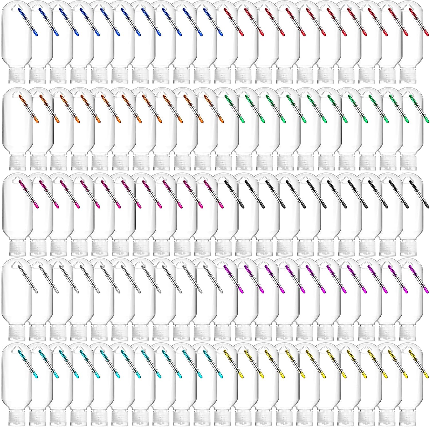 100 Pcs Traveling Bottles with Keychain 2oz Clear Plastic Hand Sanitizer Holder Keychain Empty Refillable Liquid Packing Container Squeeze Plastic Bottle with Lid,Rectangle