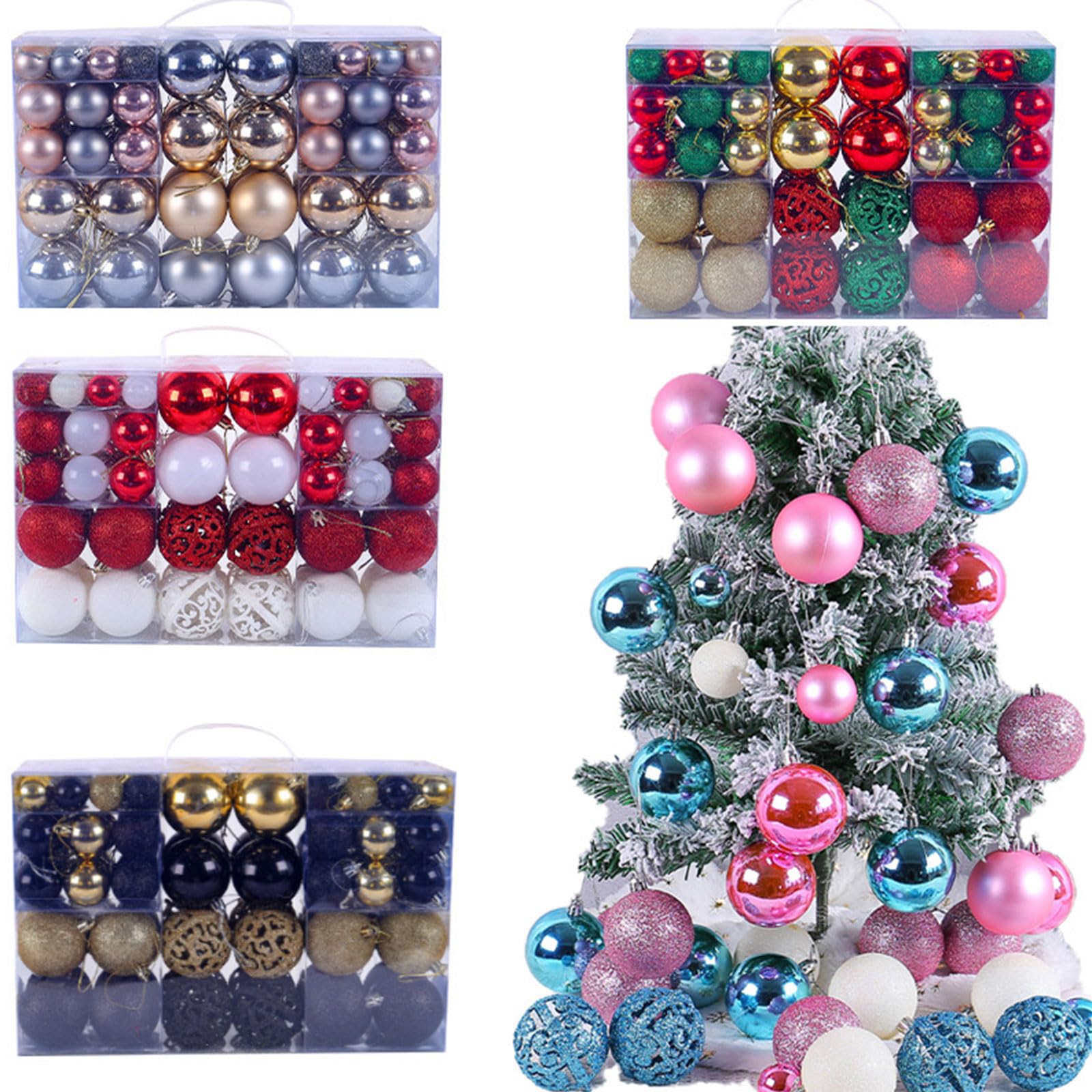 Generisch 100 Stück Weihnachtskugeln, Verschiedene Anhänger, bruchsicheres Ornament Set, Weihnachtsbaumschmuck, hängende Dekoration, Weihnachtskugel Ornament