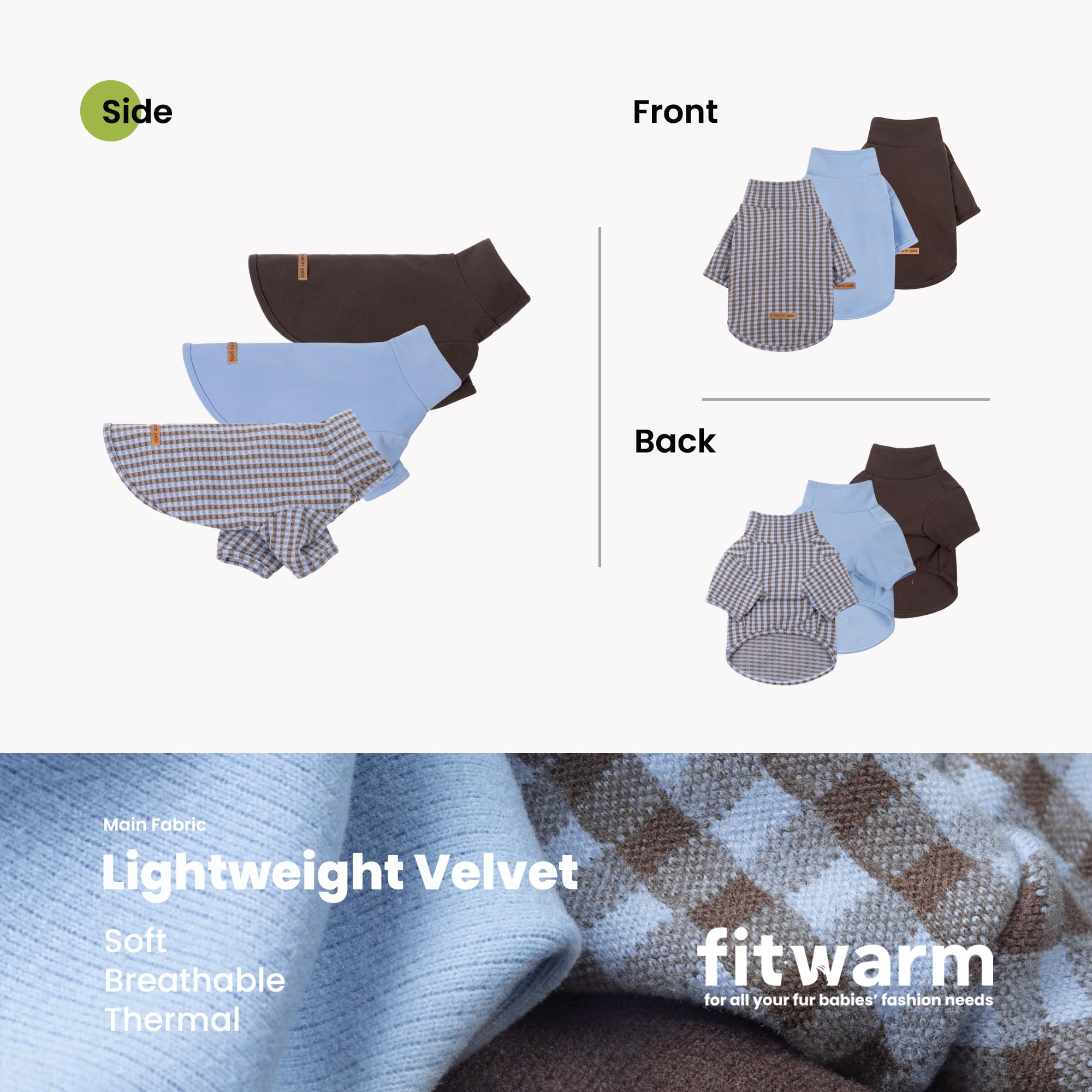 Fitwarm Lot de 3 pulls en polaire à col montant pour chien, vêtements d'hiver confortables pour petits chiens, garçons et filles, sweat-shirt doux pour chien, vêtement pour animaux de compagnie, motif
