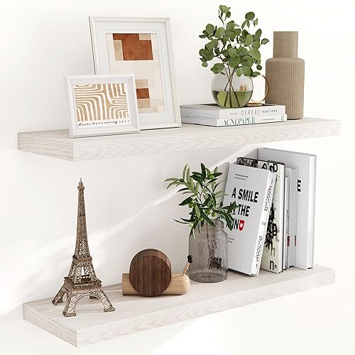 Miniatura 27 de Fun Memories Estantes flotantes de 36 x 8 pulgadas para pared, juego de 2 estantes de baño de granja, estantes de pared de madera de 36 pulgadas de