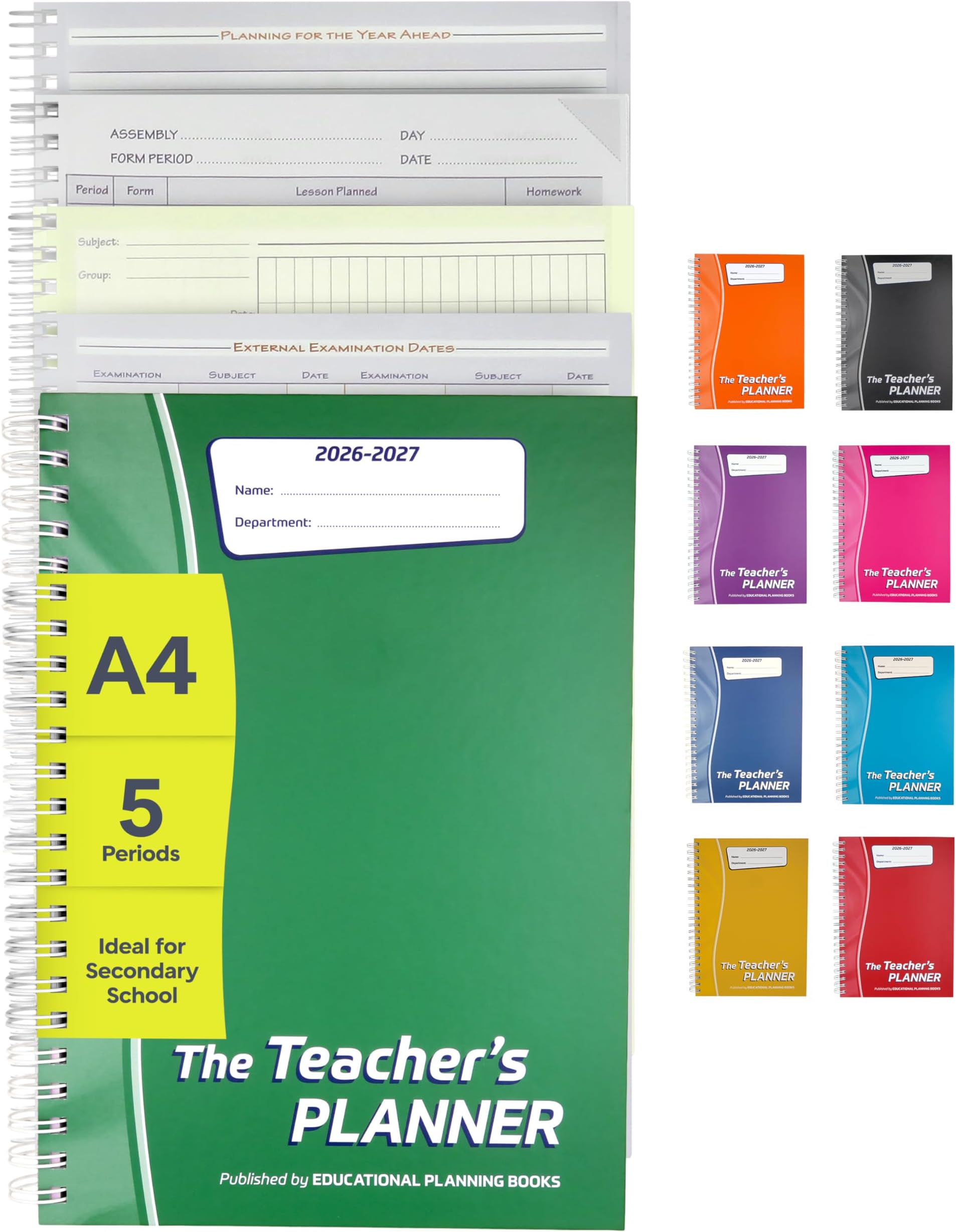 Educational Planning Books Teacher Planner 2026-2027 A4, 5 Period (TP13-G)