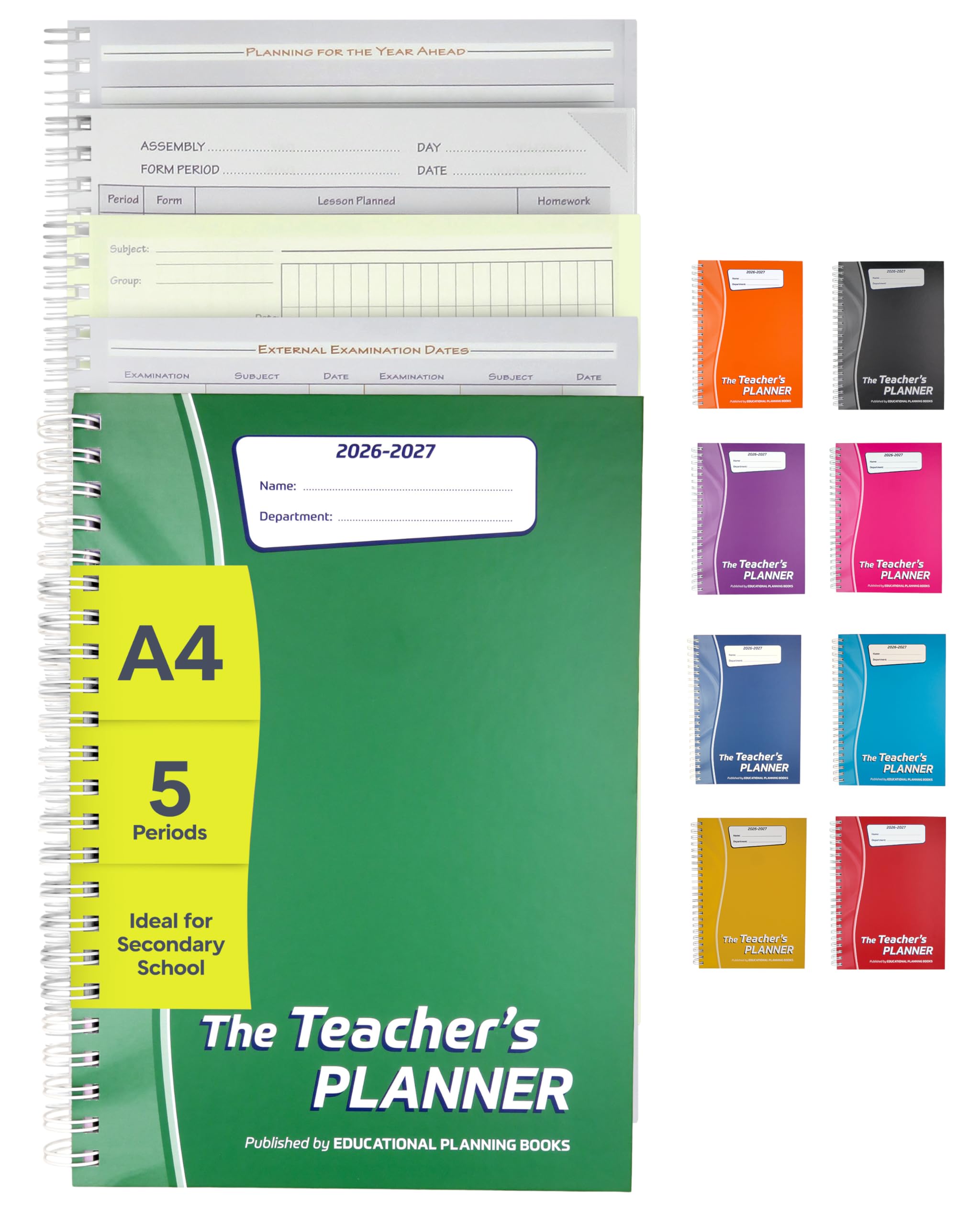 Educational Planning Books - The Teachers Planner 2026-2027 for Secondary School – A4 – Five Period Day – Page-a-Day & Undated, with Dedicated Pages for Year Planning, Exams, Marking and more (TP13-G)