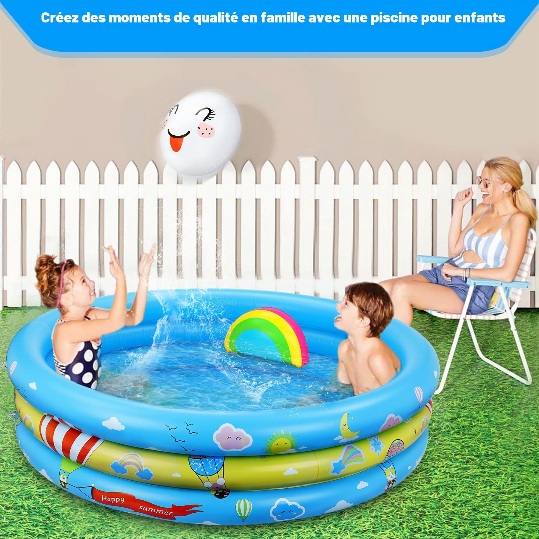 Pataugeoire Gonflable avec Jouet de Piscine d'eau Gonflable Arc-en-Ciel, pour Enfants intérieur et extérieur (120 cm * 30 cm)