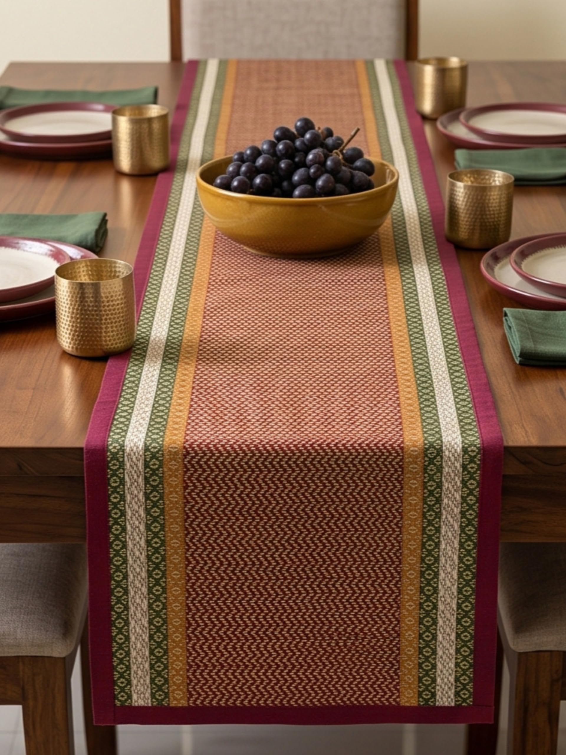 table runner for 6 seater dining table centre table 60 inch handmade reversible heat resistant | korai river grass zero plastic madurkathi eco friendly | rustic boho | joyful runner