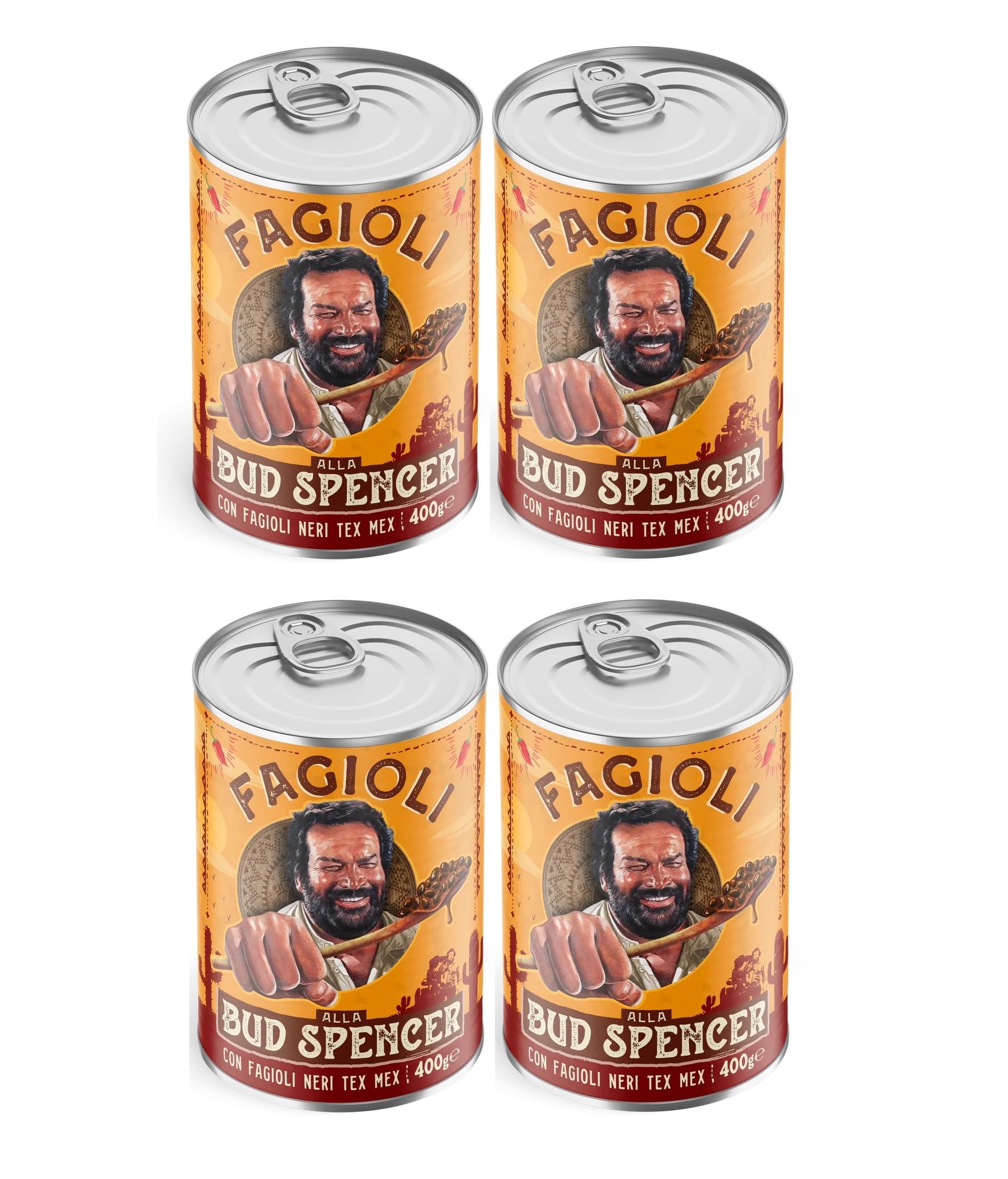 Fagioli Neri Tex-Mex alla BUD SPENCER Ricetta Originale 4 confezioni da 400gr con esclusivo adesivo Zeus Party