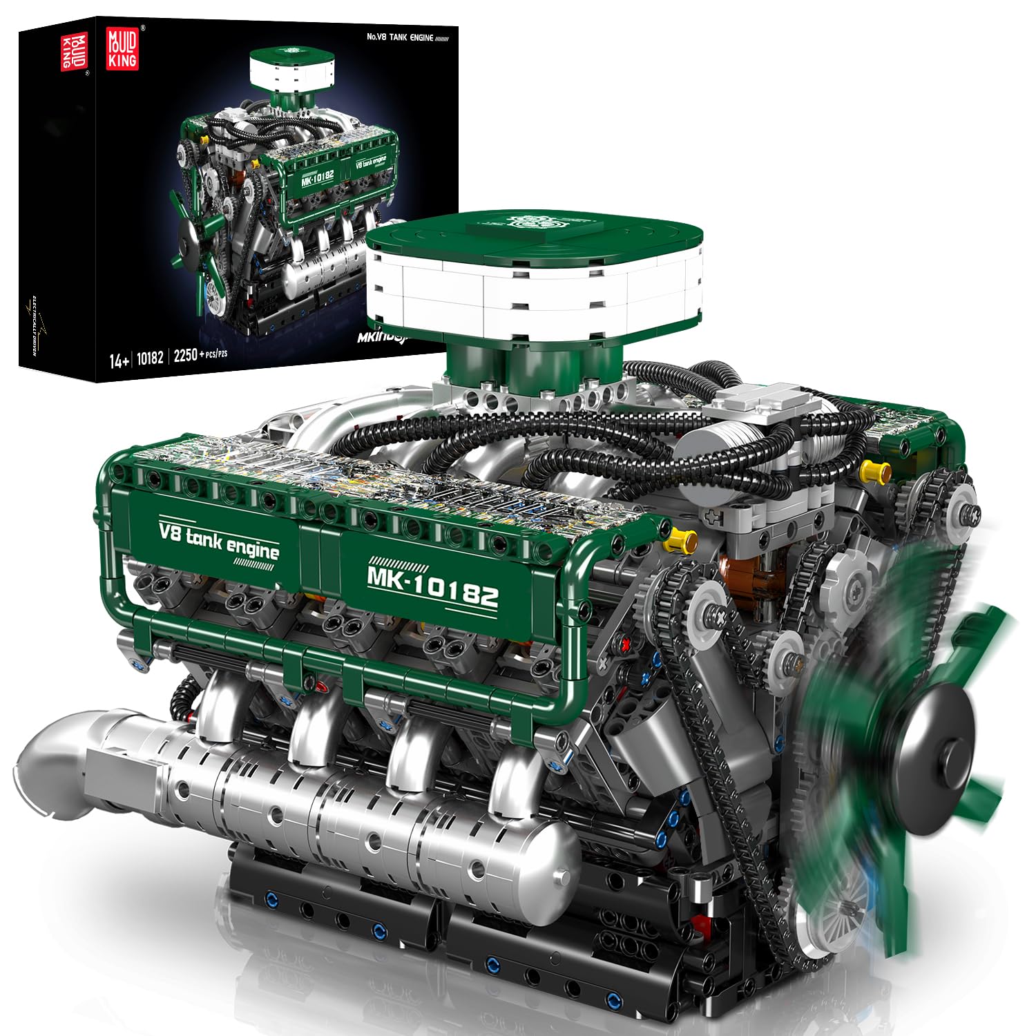 Mould King V8 Engine Building Blocks Set, Twin-Turbo Engine Construction Kit, Mechanical Model Building Toy, Collectible for Adults and Engineering Enthusiasts (2718 PCS)