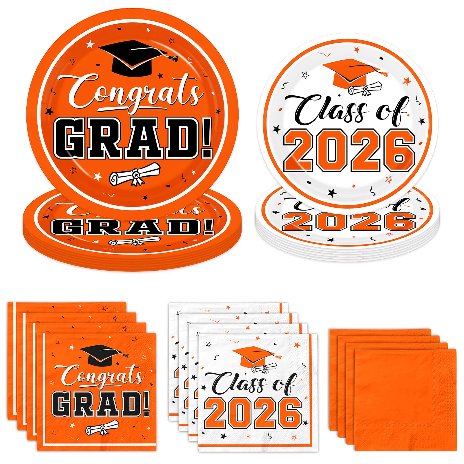 Graduation Party Plates and Napkins Orange Class of 2026 Grad Congrats Party Supplies Disposable Dessert Paper Plates Cocktail Napkins forGraduation